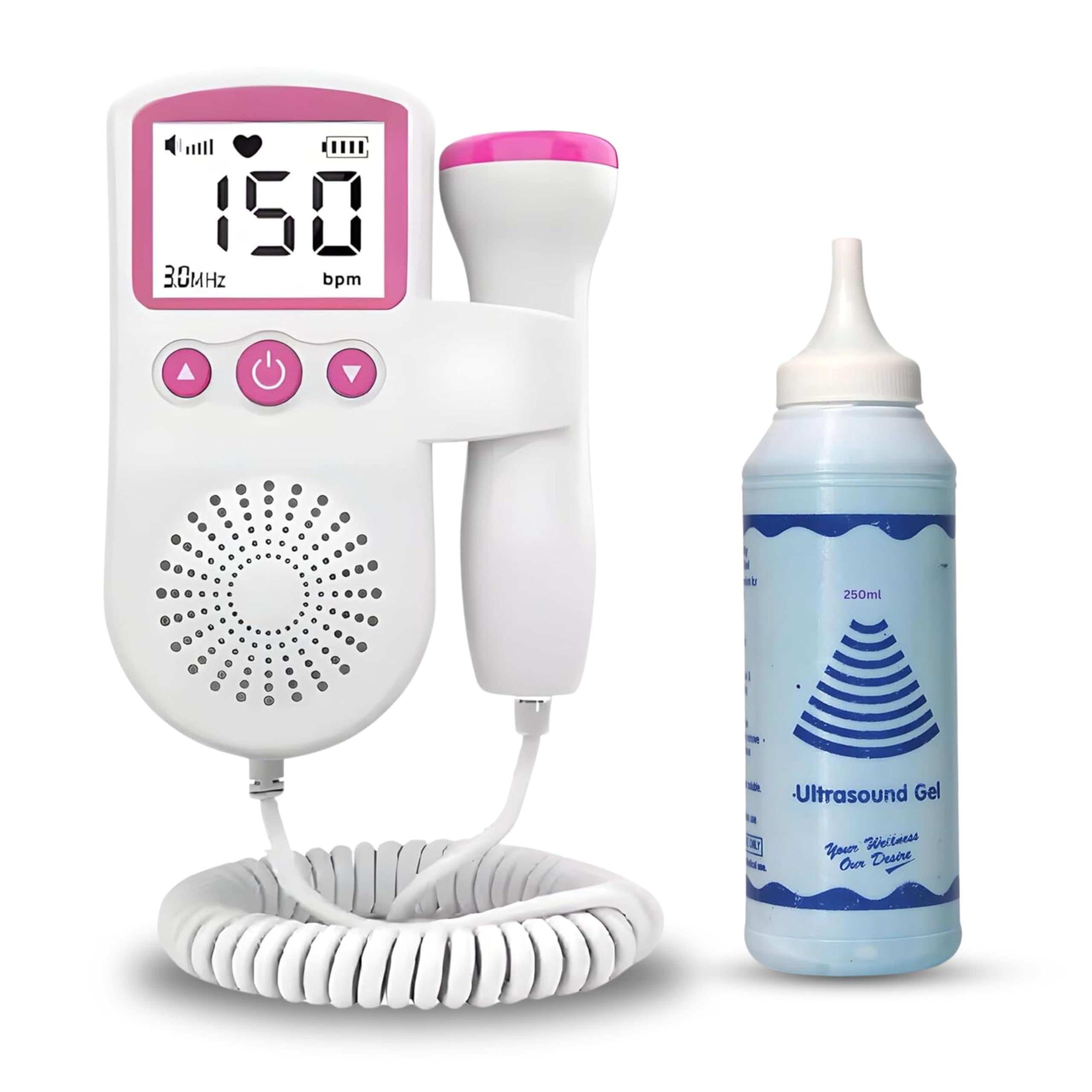 Aika Portable Rechargeable Digital Mini Fetal Doppler Baby Heart Monitor with Built-in Speaker, Large LCD Display, and 250ml Ultrasound Gel (Pink, 1 Piece) (Rechargeable)