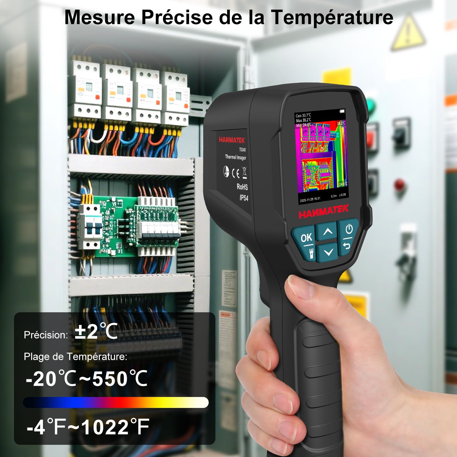 HANMATEK Caméra thermique Ti240 Outil d'imagerie pour anomalies de température et caméra thermique de chasse avec résolution de 240 x 240 pixels, plage de température de -68 °F à +752 °F, rechargeable