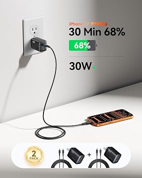 INIU 30W 2-Pack Type C Charger Fast Charging & INIU USB C to USB C Cable 2-Pack [6.6ft+6.6ft] 240W Fast Charging Type C Charger Cord