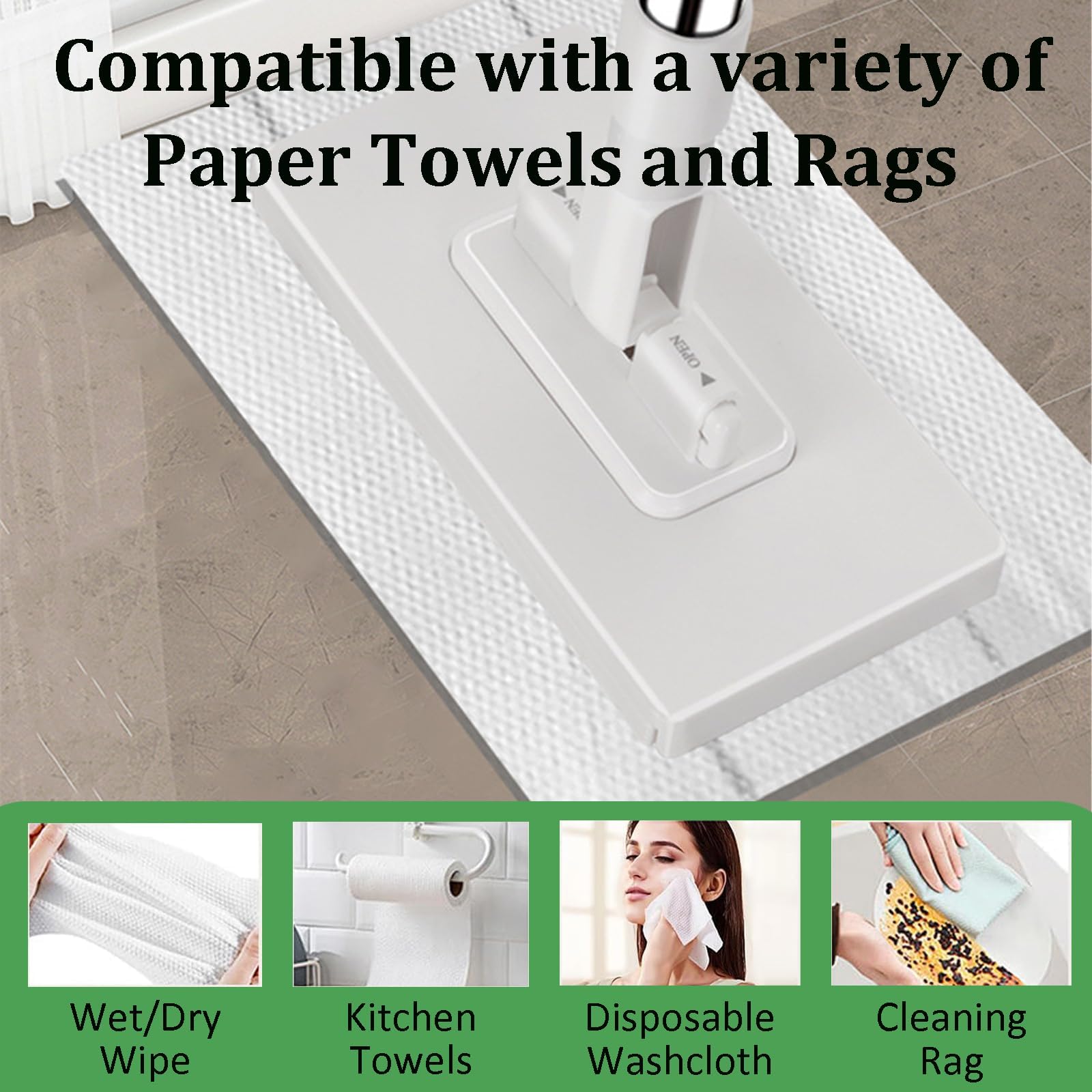 Sistema de fregona de polvo manos libres con 4 paños reutilizables, mini fregona compatible, cabezal giratorio de 360° para una limpieza eficiente del suelo, pared, baño y cocina