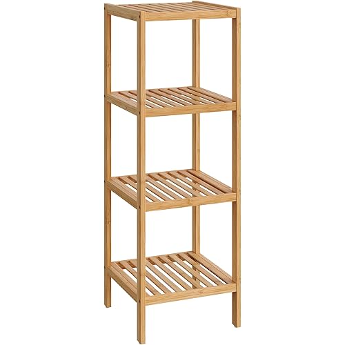 SONGMICS 4-Tier Bamboo Shelf, Narrow Bathroom Shelf, Standing Towel Rack, Corner Rack, for Kitchen, Living Room, Bedroom, Entryway, Bathroom, Natural UBCB54Y