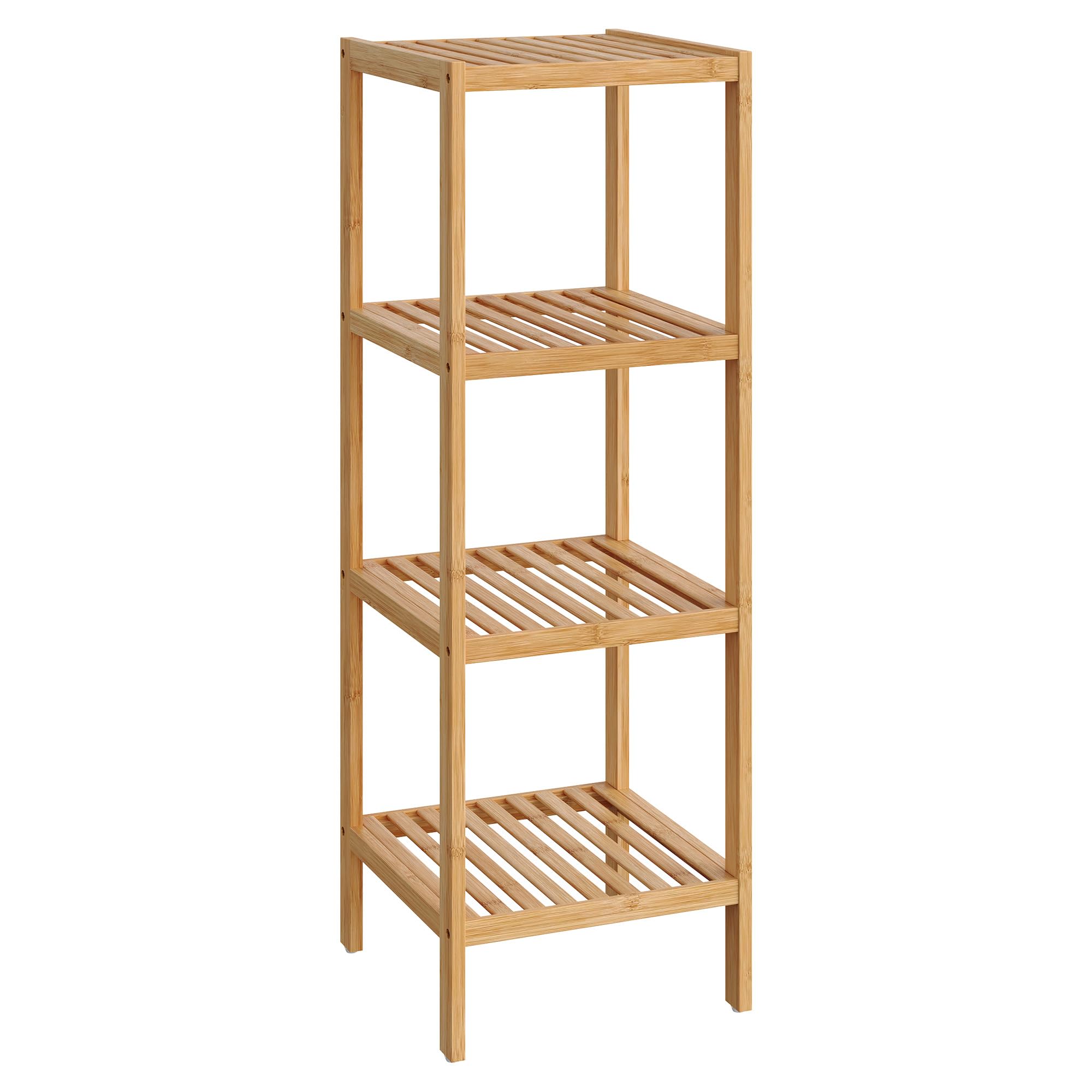 SONGMICS 4-Tier Bamboo Shelf, Narrow Bathroom Shelf, Standing Towel Rack, Corner Rack, for Kitchen, Living Room, Bedroom, Entryway, Bathroom, Natural UBCB54Y