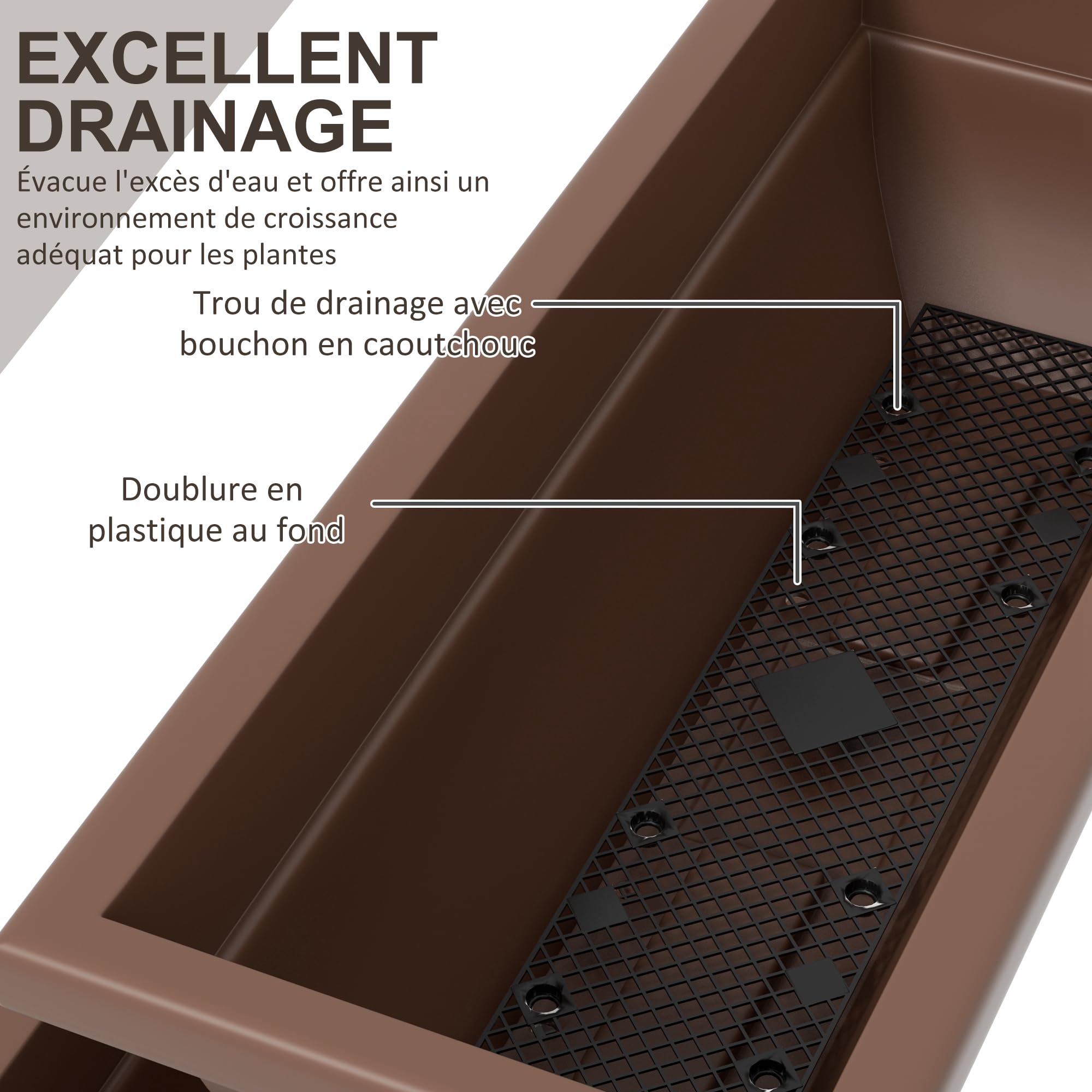 Outsunny Jardinière Surélevée avec Étages Verticale Cadre en Acier Marron | 5 Bacs à Fleurs, Trous de Drainage avec Bouchons en Caoutchouc, Escalier pour Plantes, Légumes, Herbes