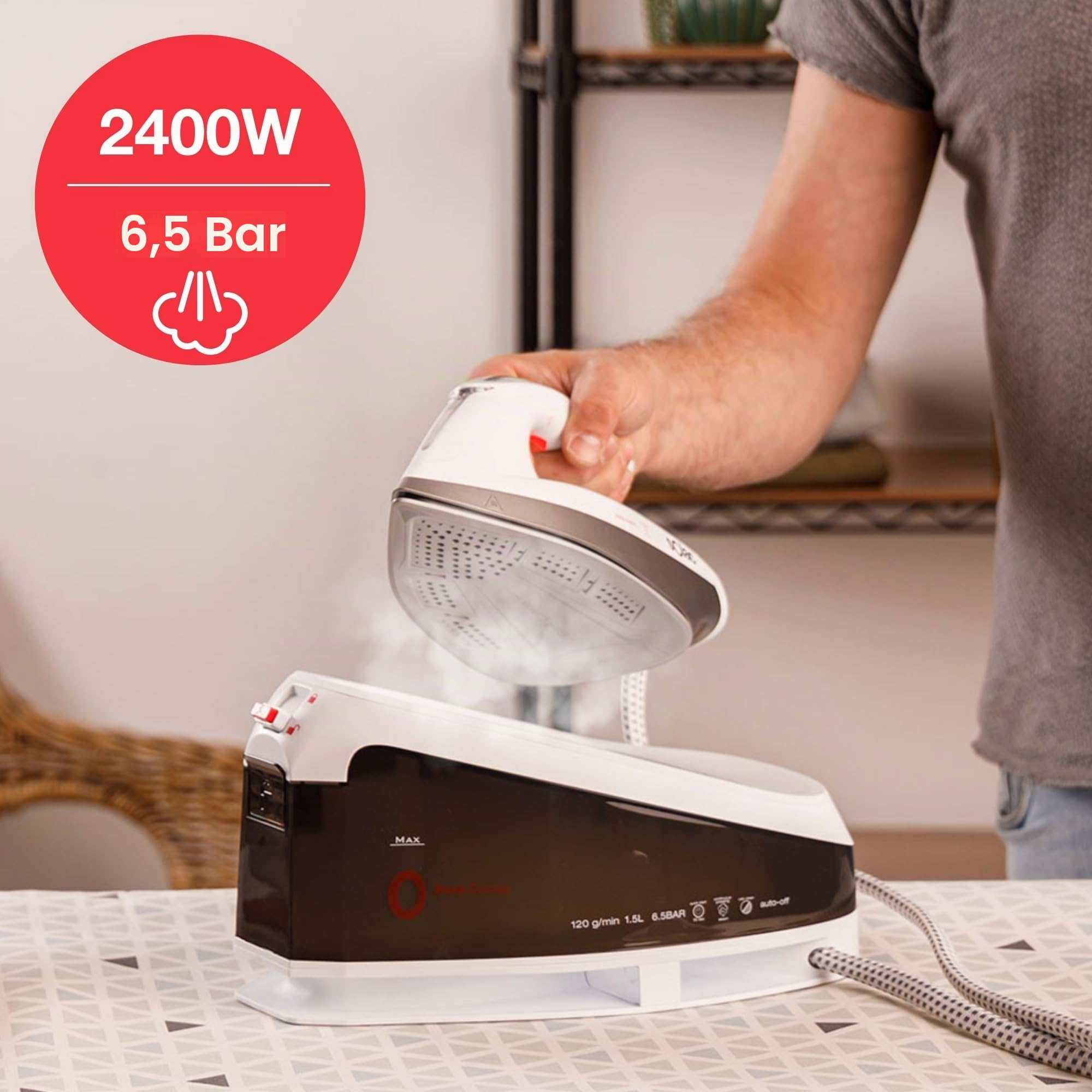 Solac Bügelstation | CPB620 Blank Canvas | 6.5 bar | 2400W | Quick-Start in 30 Sekunden | Dampfhub 400g/min. | Max. konstanter Dampf 130g/min. | 1,5L | Keramik