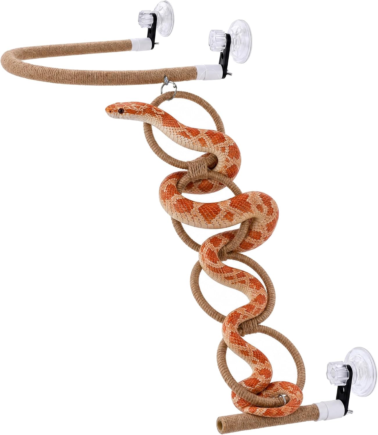 Reptile Climbing Rope Ladder with Strong Suction Cups Natural Hemp Vine Hammock & Window Bird Perch Swing for Corn Snakes, Lizards, Geckos, and Parrots - Terrarium Habitat Accessories