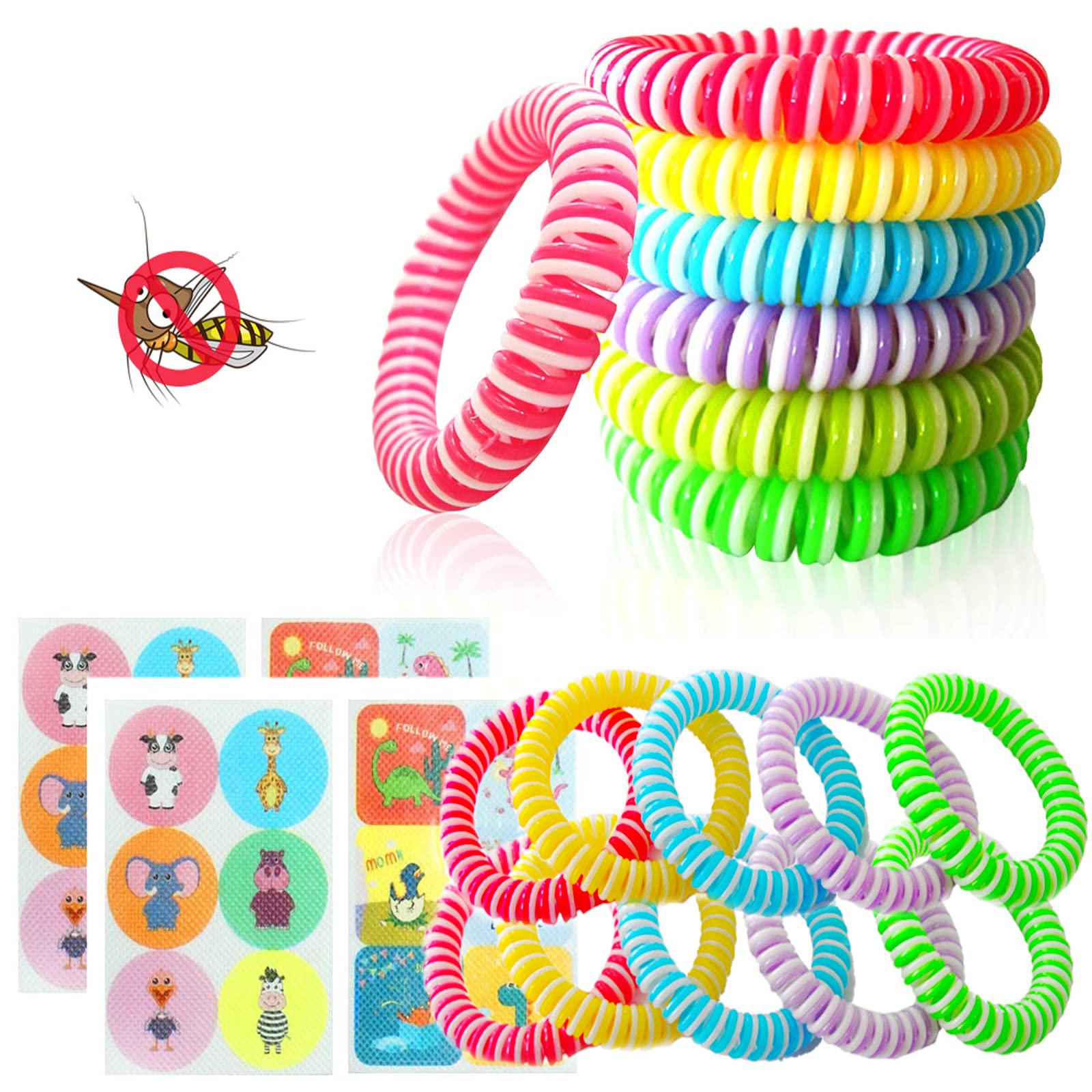 Mosquito Repellent Bracelet, Waterproof Bug Repellent Wrist Bands for Kids, Adults and Babies, All Natural Long-Lasting Outdoor Indoor Use (12 Random Color Bracelet+ 12 Insect Repellent Patches)