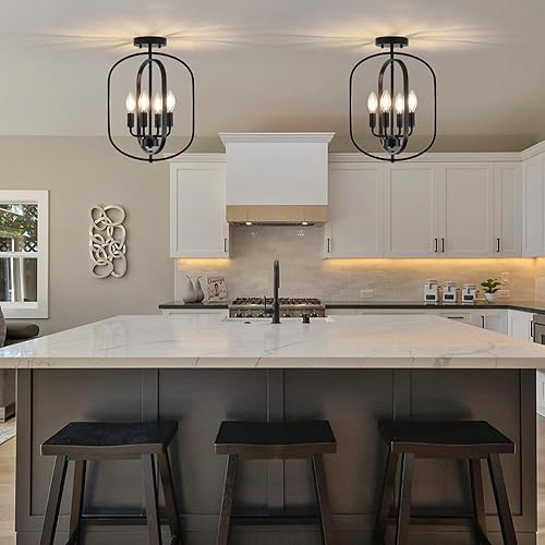 Miniatura 6 de Lámpara de techo negra de montaje empotrado, 4 luces, luces de techo semiempotradas, accesorios de iluminación de cocina, lámpara industrial moderna