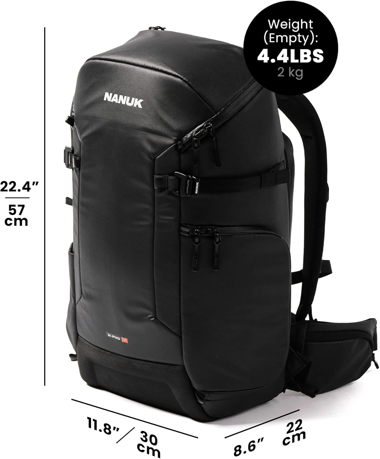 NANUK N-PVD 30L Camera Backpack – Water-Repellent with Rain Cover, Fits 2 Cameras, Drone, Tripod & 16" Laptop Compartment, Carry-On Approved – For Photographers, Travel & Hiking – Black