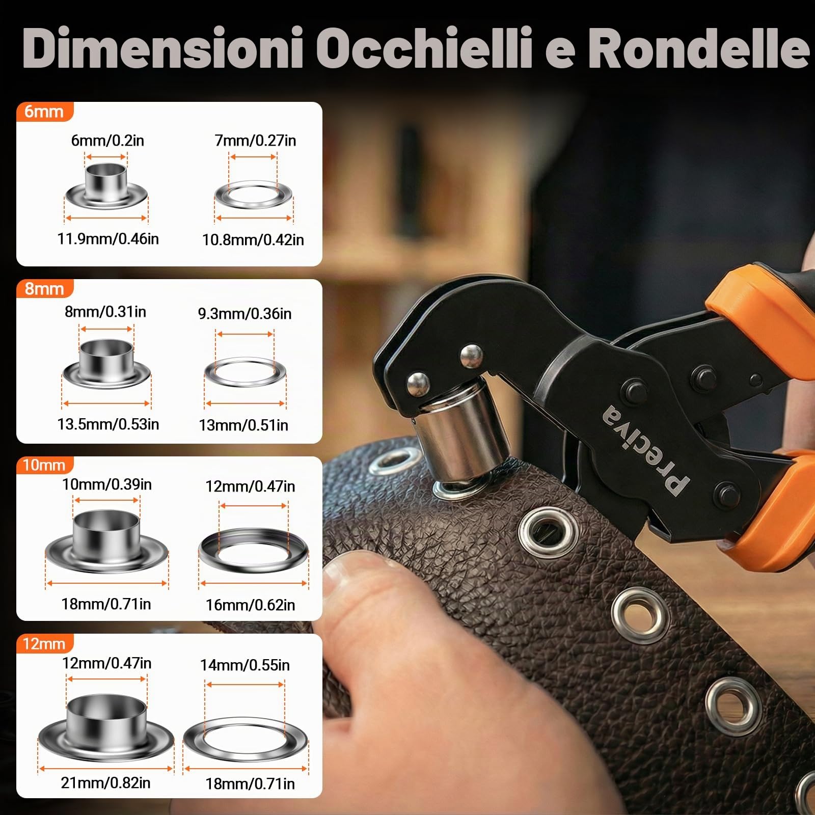 Occhielli Per Tessuti，Pinza Per Occhielli Metallici，375 Pinza Per Occhielli Metallici (ø6mm, ø8mm,ø10mm E ø12mm) Per Pelle Telone Cartone Pvc Tessuto E Tende Da Sole