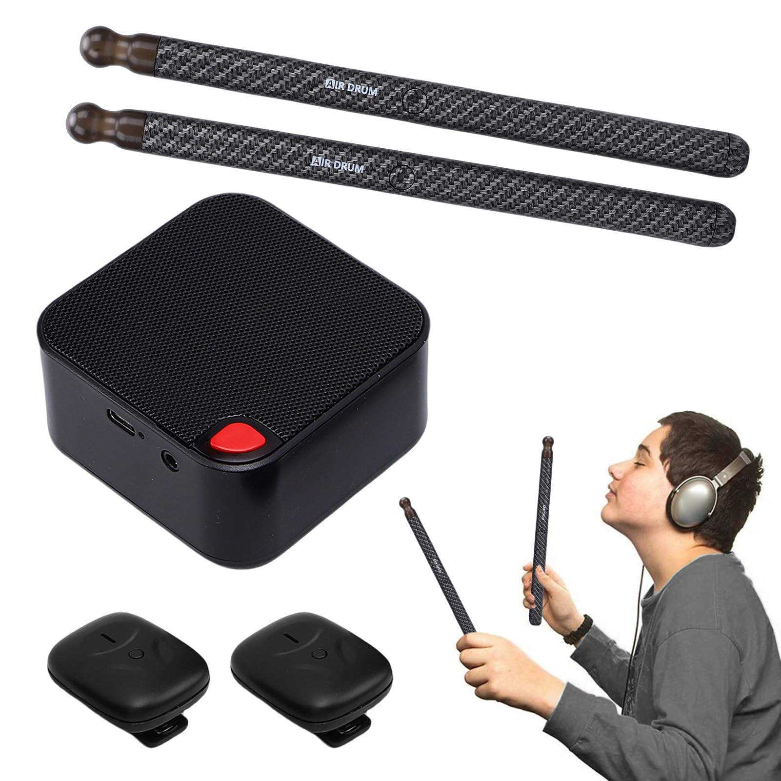 Fabater Air Drumsticks, Virtuelles Elektronisches Schlagzeug-Set, Tragbares Übungs-Schlagzeug mit Pedalen, 3D-Bewegungserkennungs-E-Drum-Set für Erwachsene und auf Partys