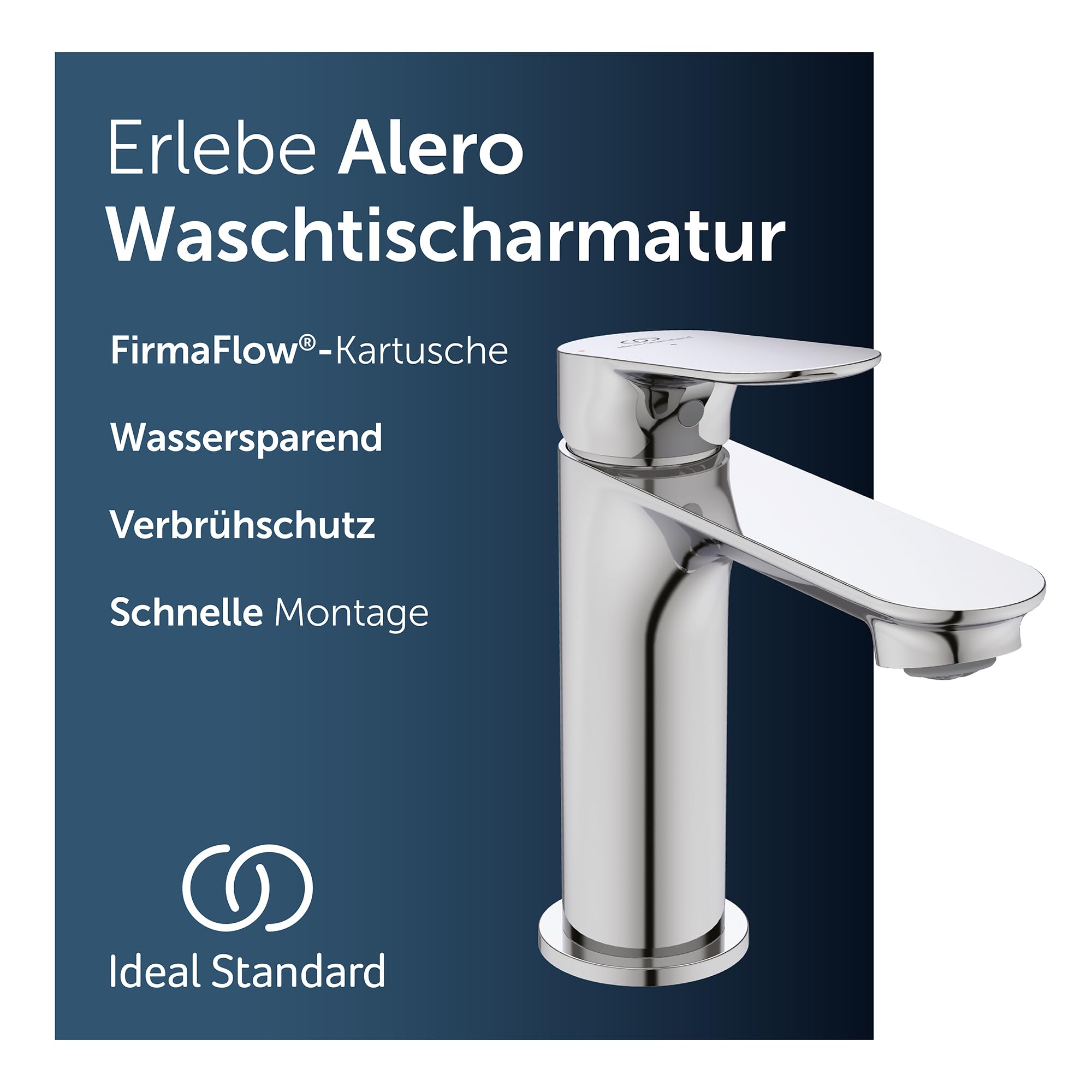 Ideal Standard Alero Waschtischarmatur, Auslaufhöhe 100 mm, wassersparender Wasserhahn Badezimmer, besonders langlebig, ohne Ablaufgarnitur – Chrom (48 x 150,5 x 154 mm)