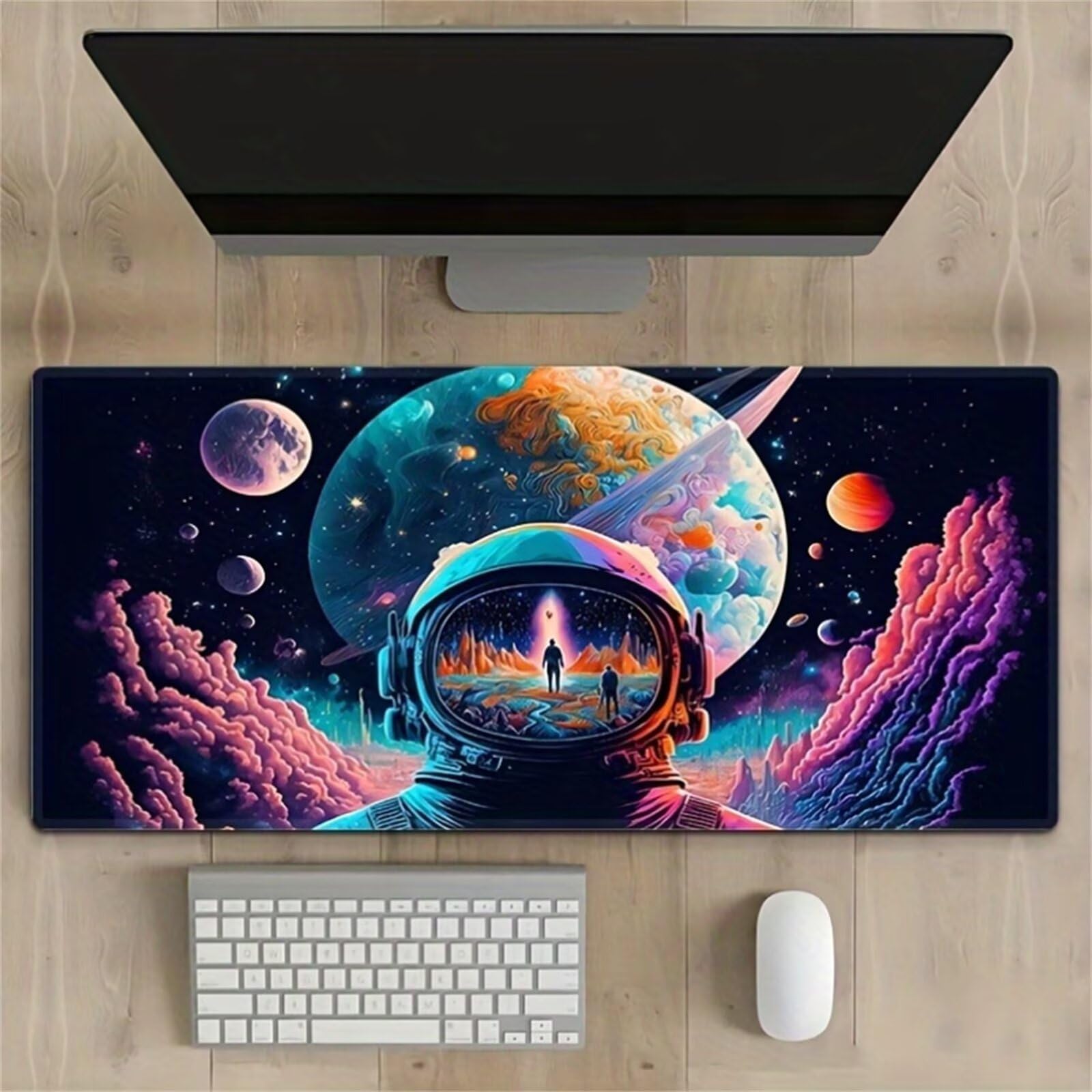 Alfombrilla para Ratón Gaming 1200x600x3mm – Alfombra de Escritorio Grande – Astronauta Espacial, Bordes Reforzados Anti-Desgaste y Superficie Lisa para Ratón Óptico y Láser