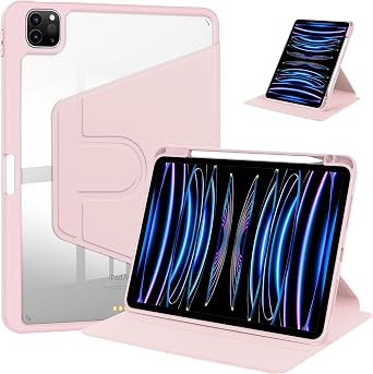 Rotating Case for iPad mini 5 2019/Mini 4 2015 5th/4th Generation 7.9 inch with Pencil Holder,360 Degree Rotation Protective Stand Slim Cover Clear Back, Auto Wake/Sleep Pink, for iPad mini 4/5