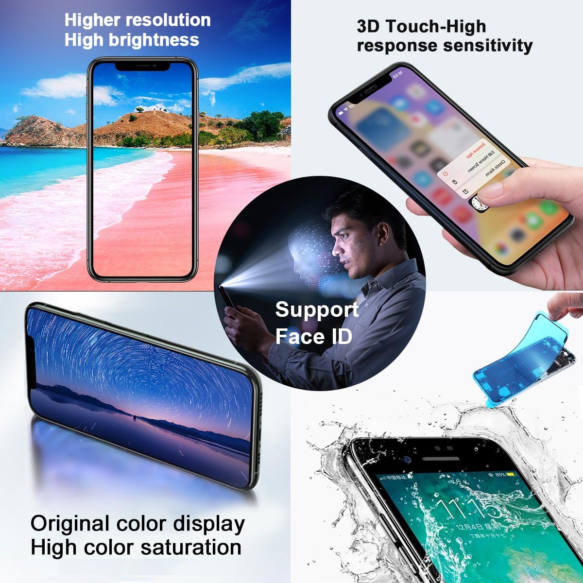 EFAITHFIX for iPhone 14 Pro Screen Replacement 6.1 Inch LCD 3D Touch Display Full HD Digitizer Frame Assembly (A2650, A2889, A2890, A2892) with Repair Tools kit Screen Protector Waterproof Adhesive