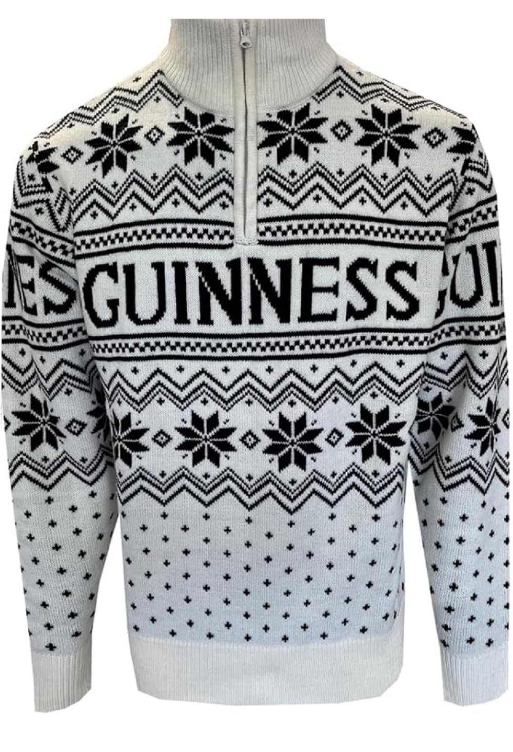 Traditional Craft Guinness Quarter Zip - Chrsistmas Jumper - Black & White (UK, Alpha, XS, Regular, Regular, Cream)