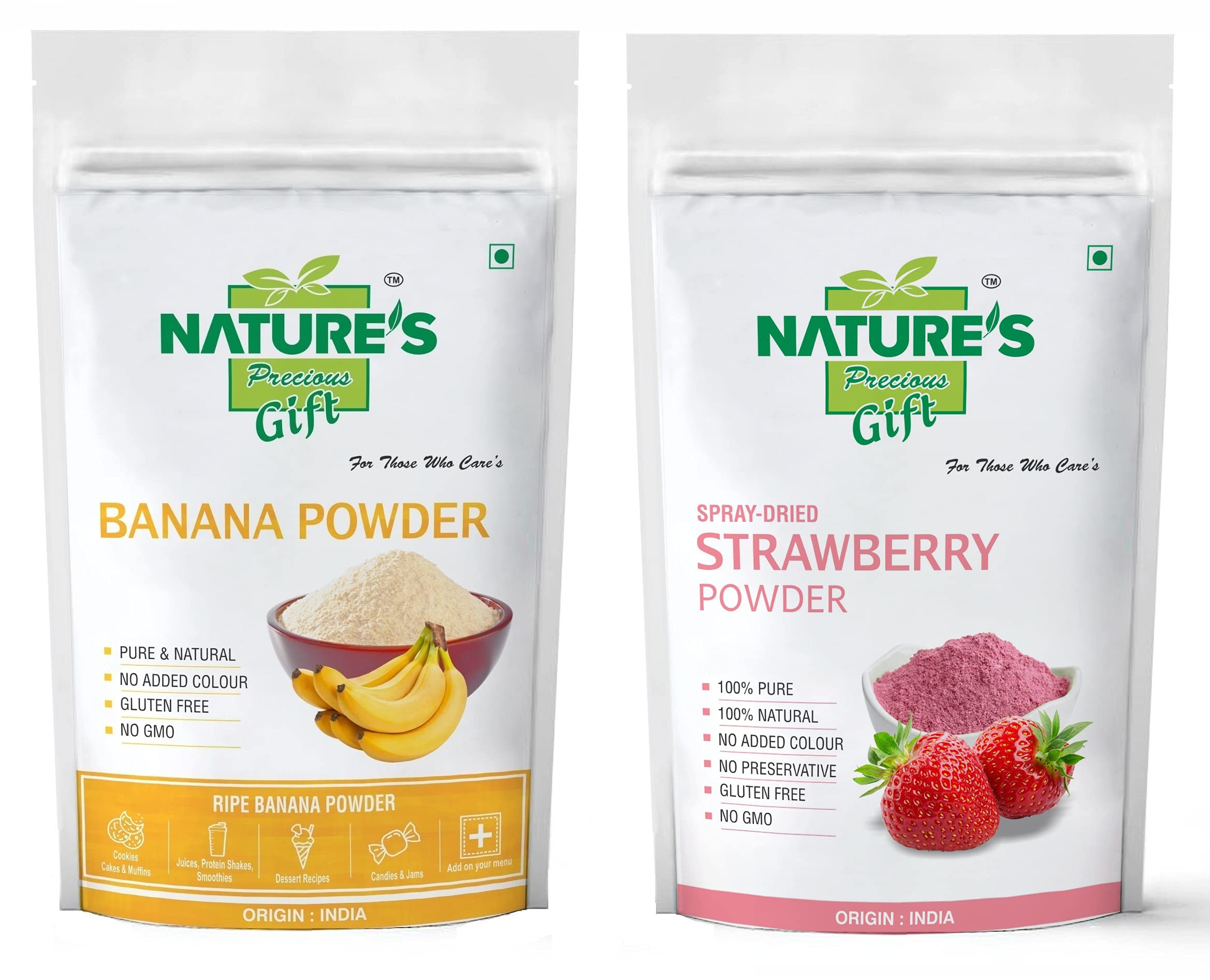 NATURE'S GIFT - FOR THOSE WHO CARE'S Banana Powder & Strawberry Fruit Powder -100 GM Each (Super Saver Combo Pack)-image-48