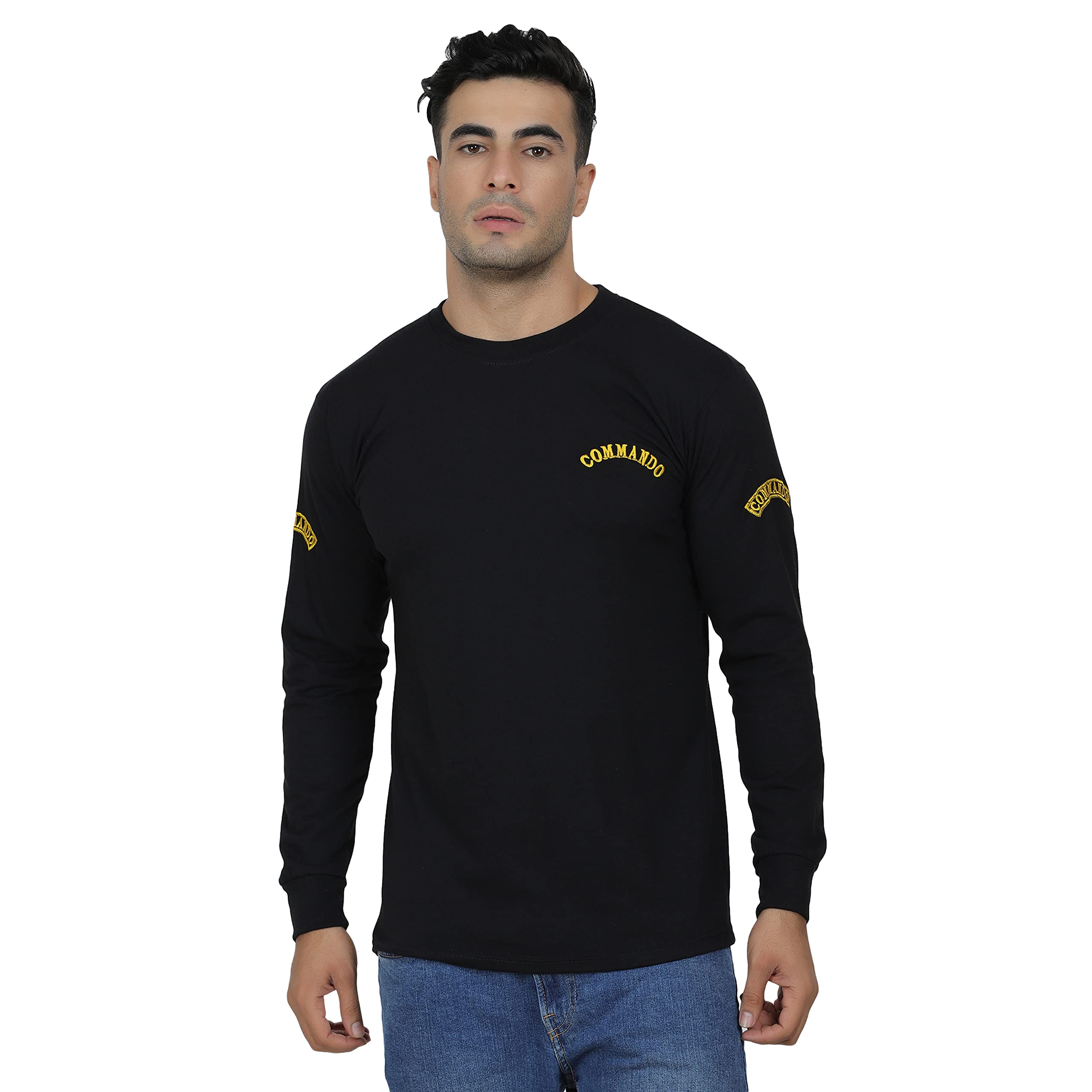 AXOLOTLArmy/Military Style Solid Black Four Commando T-Shirt for Men