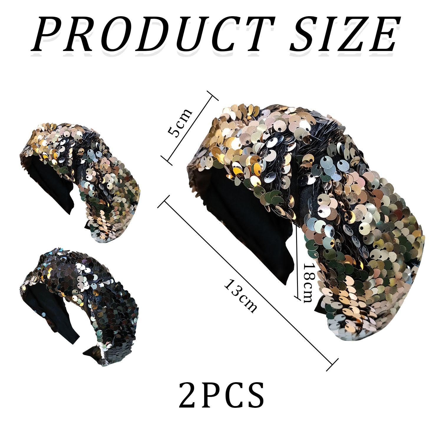 2 Pieces Of Sequined Headbands, Retro Headbands, Fashionable Personalized Headbands, Party Headbands, Clothing Accessories - Image 2