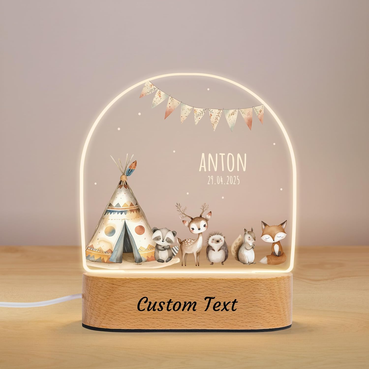 Personalized Baby Gifts Safari Animal Night Light, Custom Name LED Acrylic Plaque Lamp, Perfect Baby Shower Newborn Gifts for Kids Boys Girls, Christmas Nursery Decor for Children's Room