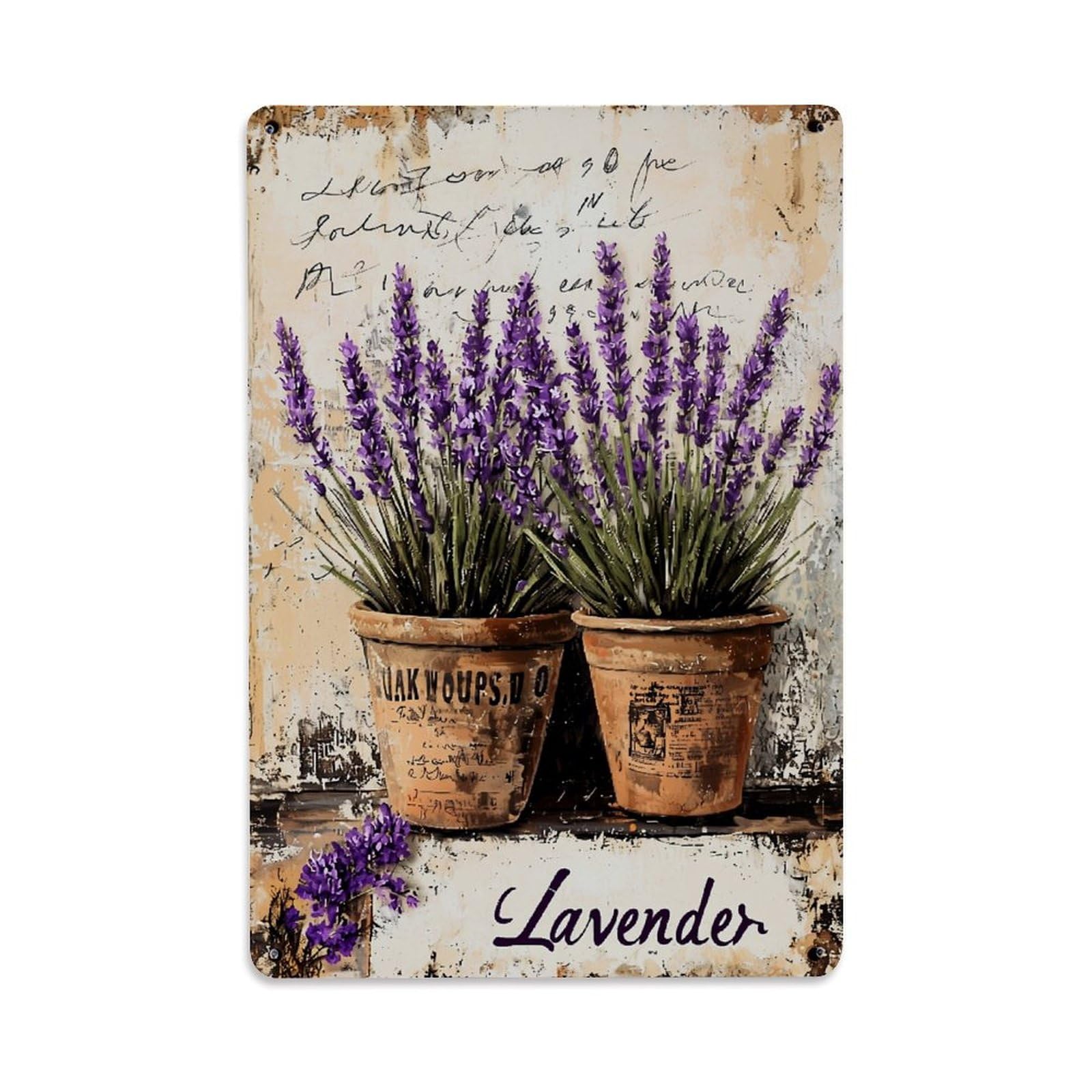 Nestemfo Vintage Lavender Pots Script Art Tin Sign Metal Sign, Living Room,Bar, Home, Bedroom Wall Decor,Retro Metal Poster 8X12 Inches
