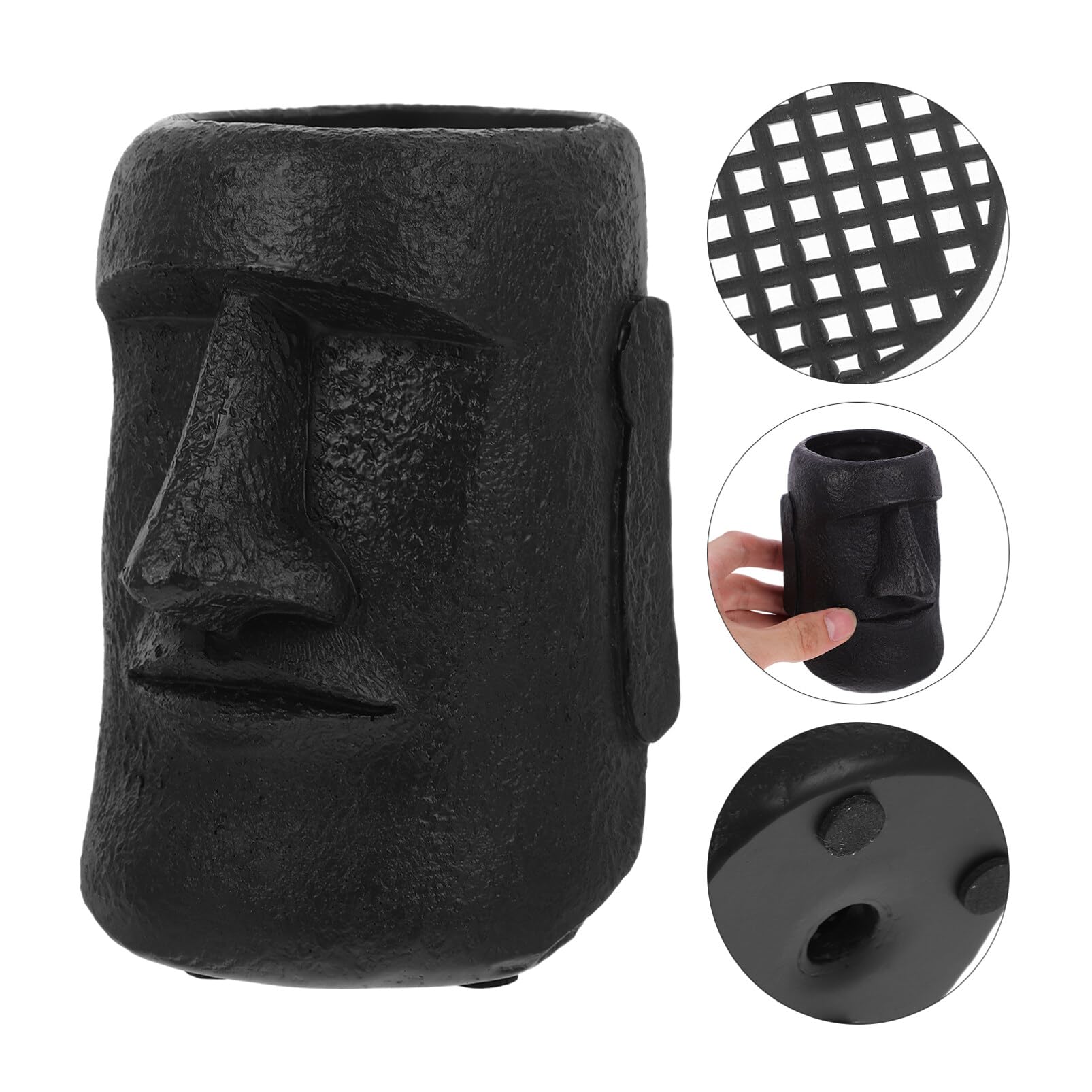 Gogogmee Easter Island Moai Statue Succulent Planter Pot Human Face Flower Pot for Desktop Home Decor Cool Moai Figurines Pen and Brush Holder - Image 4