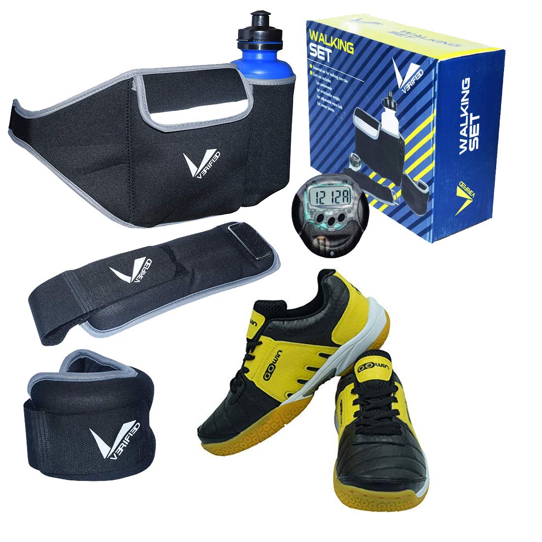 Gowin Badminton Shoe Power Black/Yellow Size-8 with Verified Walking Set-image-32