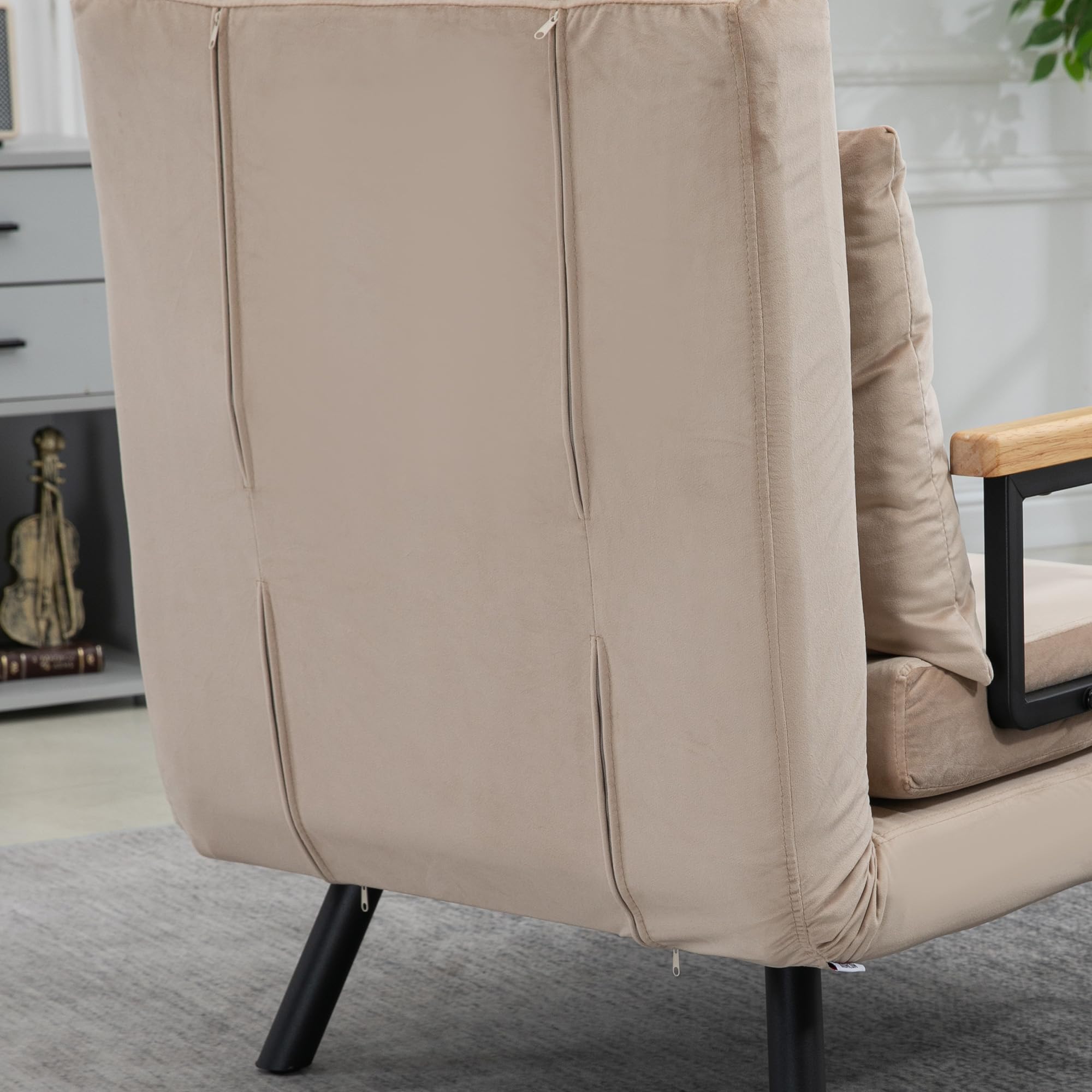 HOMCOM Fauteuil Convertible 1 Place, Fauteuil-lit chauffeuse 3 en 1 avec Dossier réglable 5 Positions, Oreiller, siège rembourré, Tissu Aspect Velours, canapé-lit pour invités, Salon, Bureau, Beige