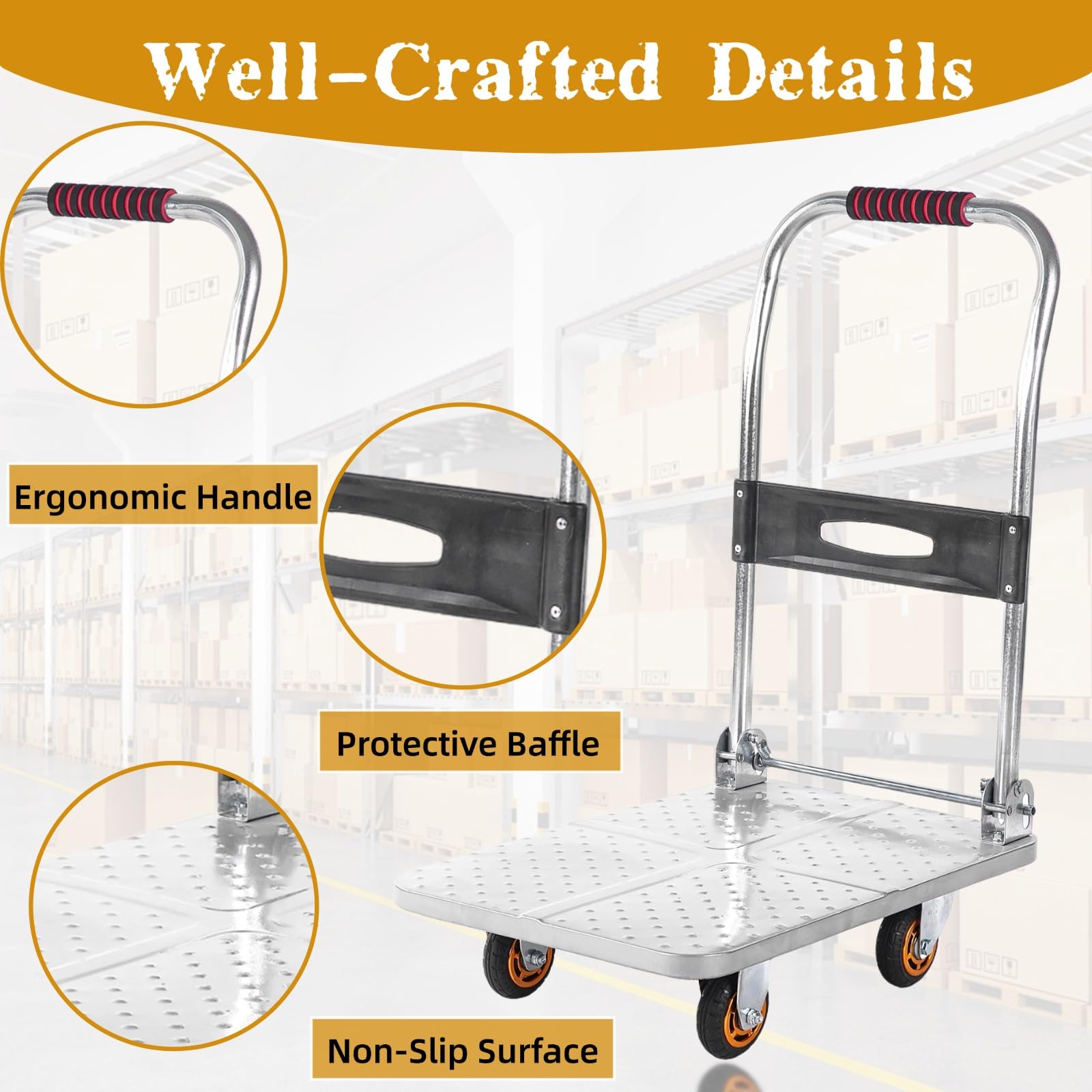 Carrello pieghevole resistente con ruote 60 x 40 cm Tlley per un facile sollevamento di carichi pesanti e transatlantico, piattaforma pieghevole versatile per trasloco di forniture e attrezzature