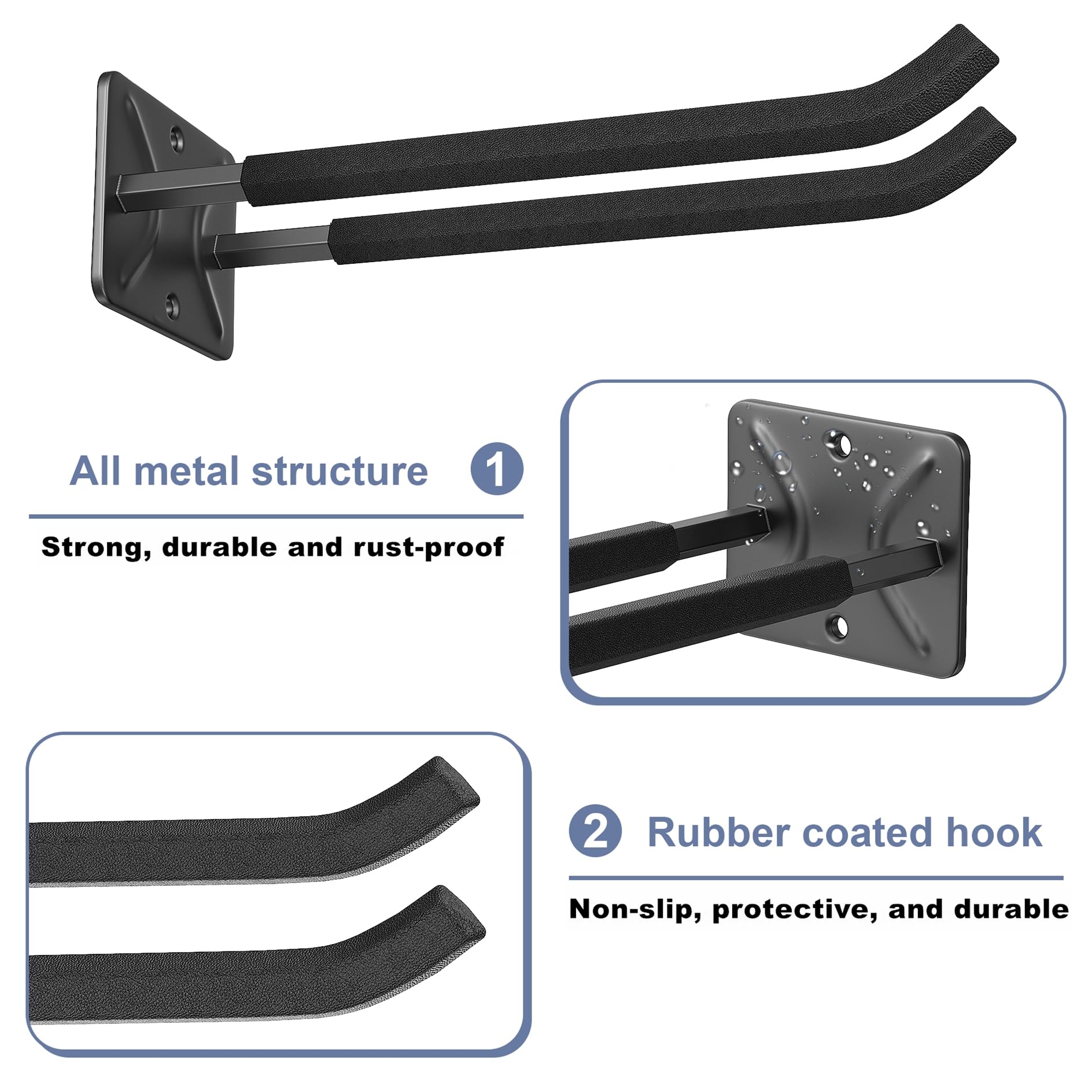 WALMANN Ganchos de garaje, ganchos de pared resistentes de 12 pulgadas para colgar, ganchos de herramientas para neumáticos de coche, escaleras, sillas plegables, cochecitos, herramientas de jardín