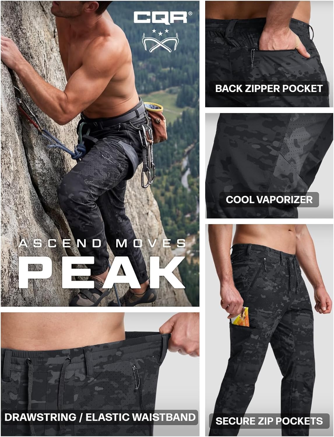 CQR Men's Lightweight Vent Hiking Pants, Water-Resistant & Breathable Sports Outdoor Athletic Pants with Elastic Waist - Image 9