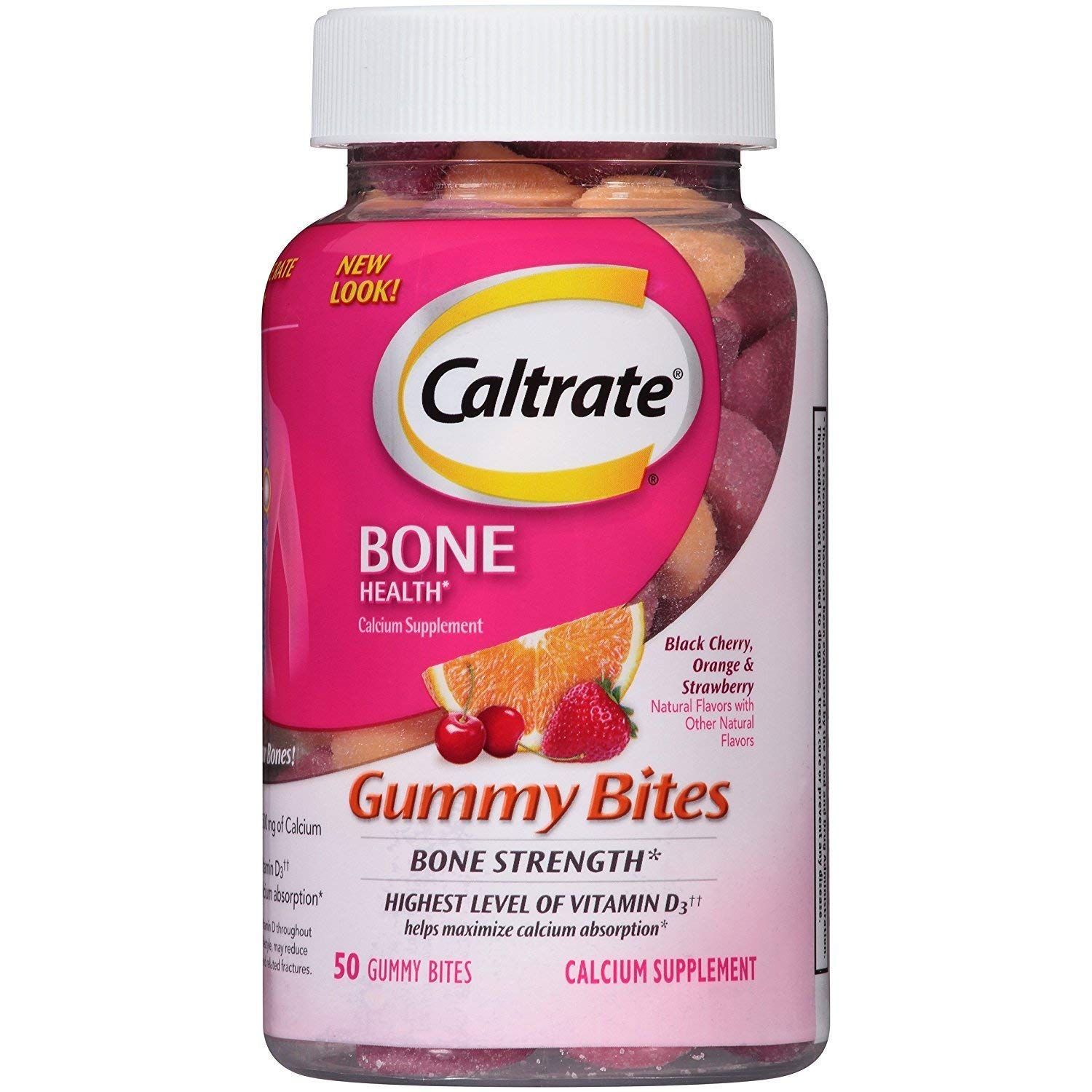 Caltrate Calcium & Vitamin D3 Supplement Gummy Bites Black Cherry, Orange, Strawberry - 50 Ct., Pack