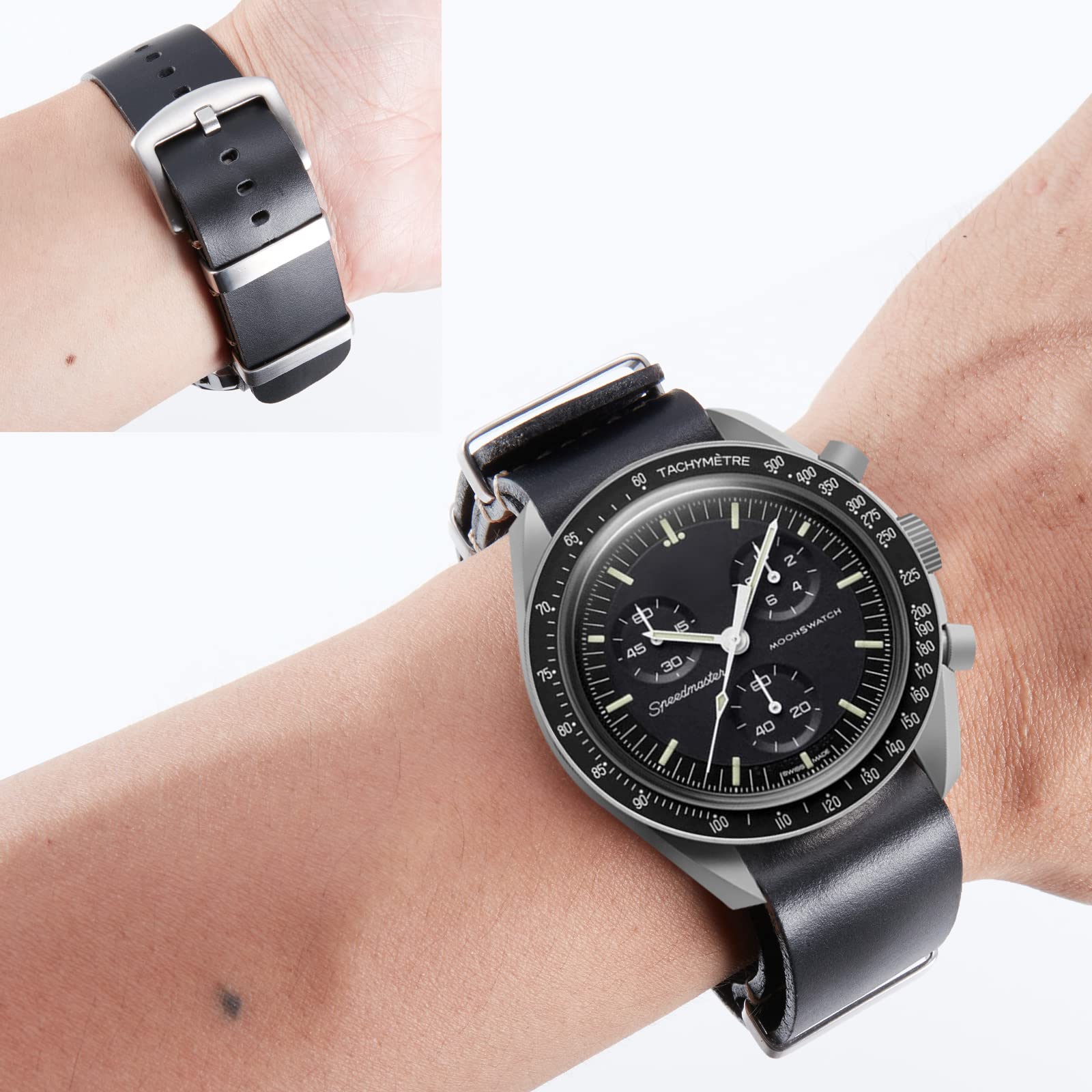 BINLUN Correas de Reloj de Piel Correas para Relojes Cuero Engrasado Crazy Horse 18mm 19mm 20mm 21mm 22mm 24mm Correas de Repuesto de Una Pieza para Hombre y Mujer con Hebilla Plateada/Negra