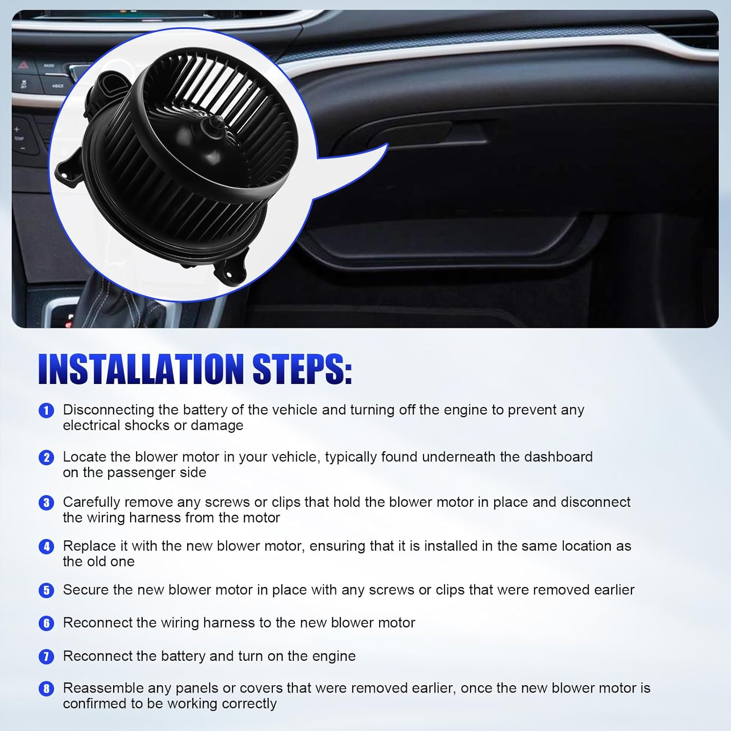AC Blower Motor with Fan Fits for Ford Fiesta EcoSport Transit 2011 2012 2013 2014 2015 2016 2017 2018 2019 HVAC Heater Blower Motor Replaces 700288 AV1Z19805C
