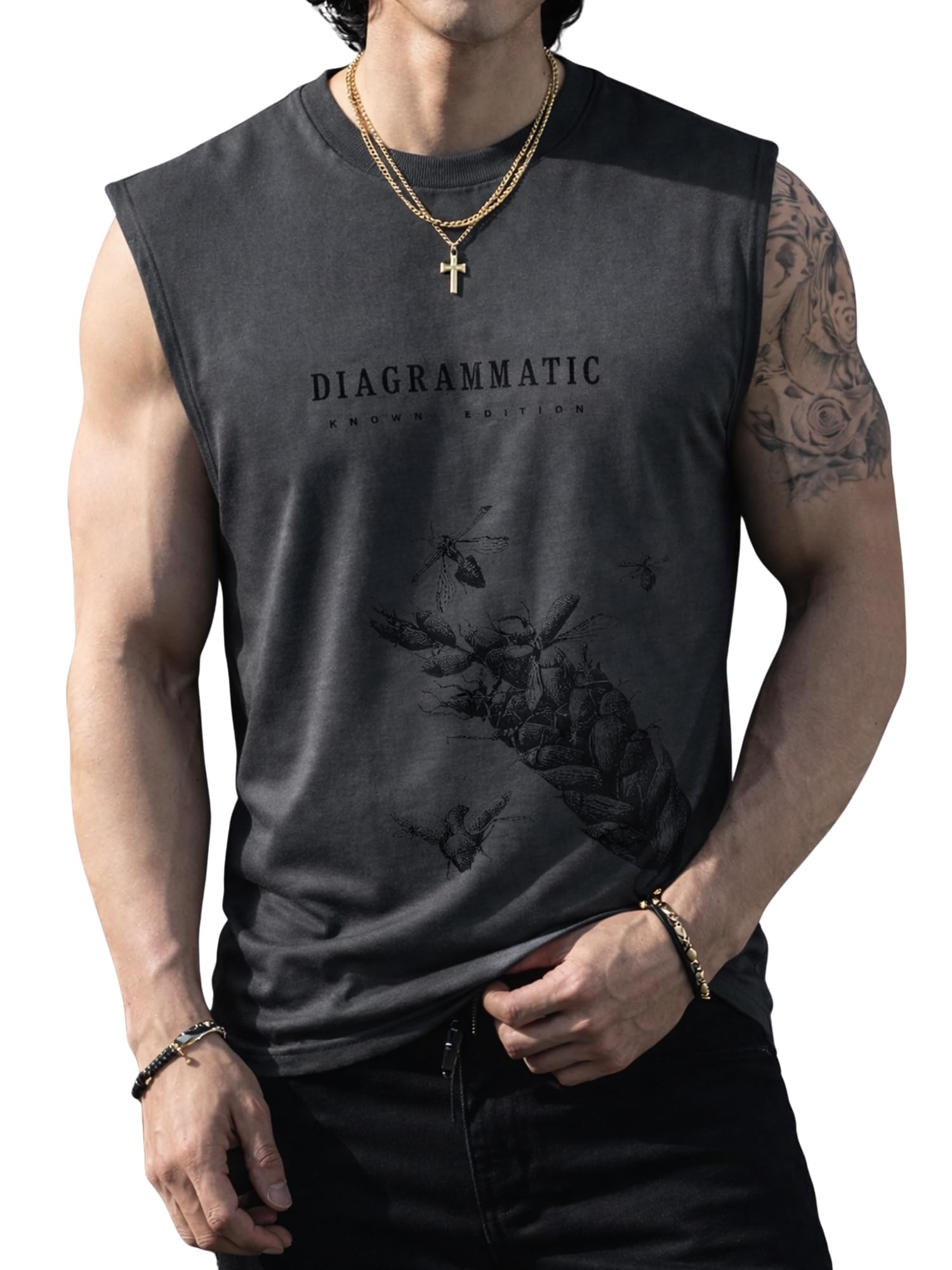 jump cuts || Mens || Printed || Round Neck || Sleeveless || Cotton Blend || T-Shirt-picture-47