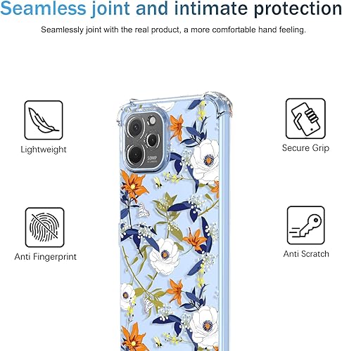 Miniatura 3 de Funda transparente para Huawei Nova Y61 con patrón de flores de poliuretano termoplástico suave, a prueba de golpes, antiarañazos, funda protectora