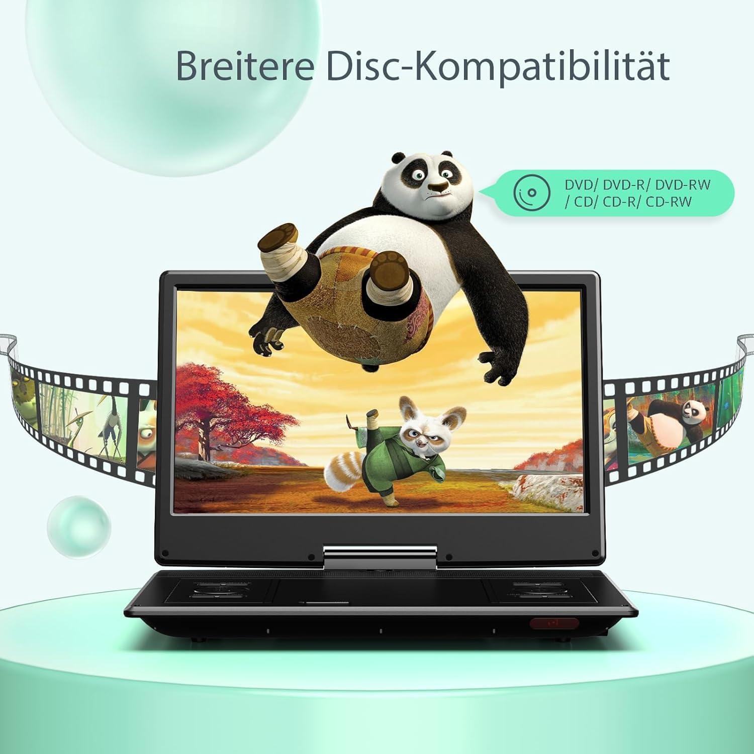 Yoton 16,9" Tragbarer DVD-Player mit 14,1" HD-Schwenkbildschirm für das Auto, 4-6 Stunden Akkulaufzeit, Intelligente Speicherwiedergabe, USB/SD-Unterstützung [Kein Blu-ray Support]