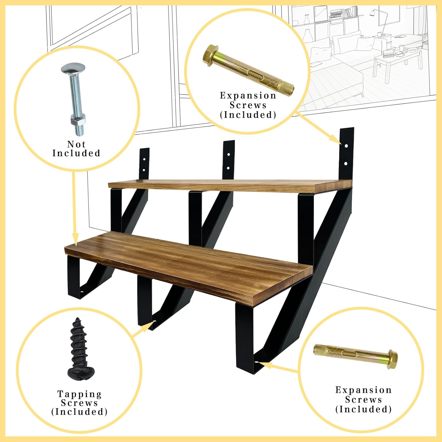 3 Packs Metal Stair Step Stringers, 2 Step Steel Riser Stringer for 19.4inch Height Deck(Polished Black)