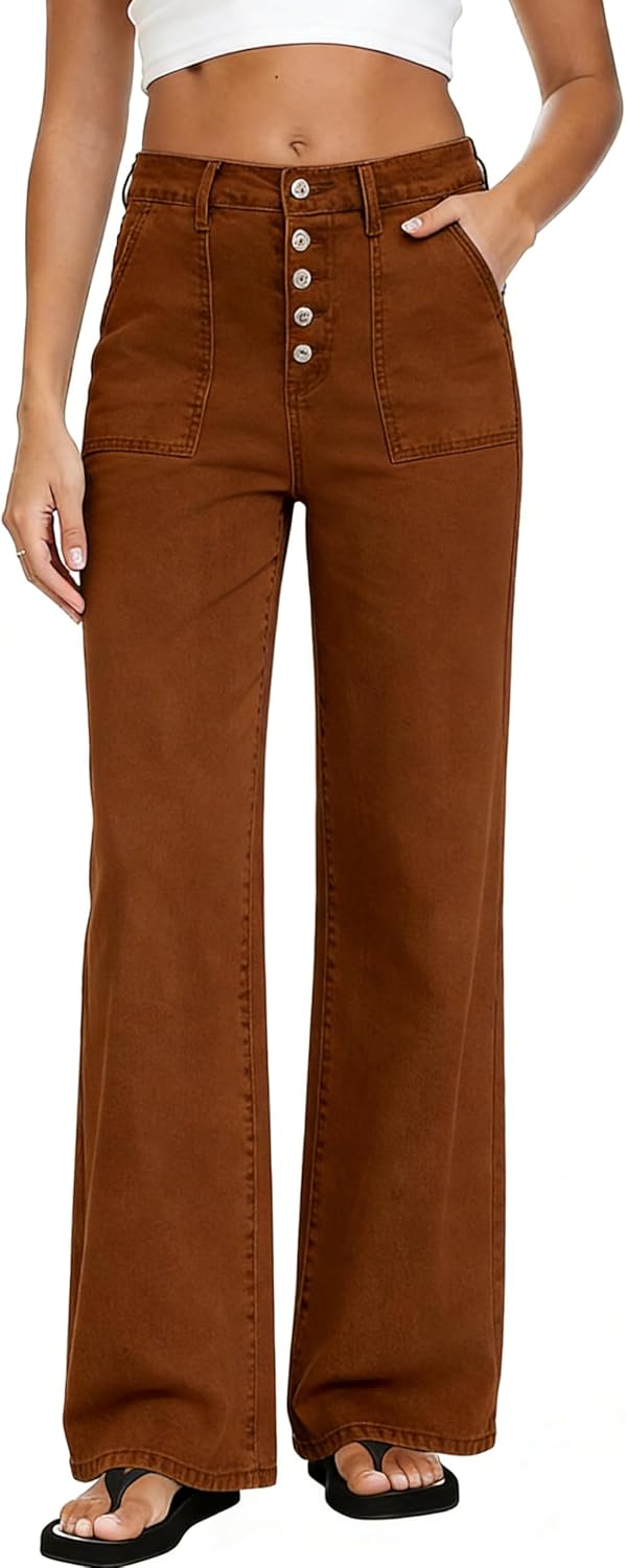 MARIASHA Women's Straight Leg Jeans High Waisted Button Fly Stretch Denim Pants for Women