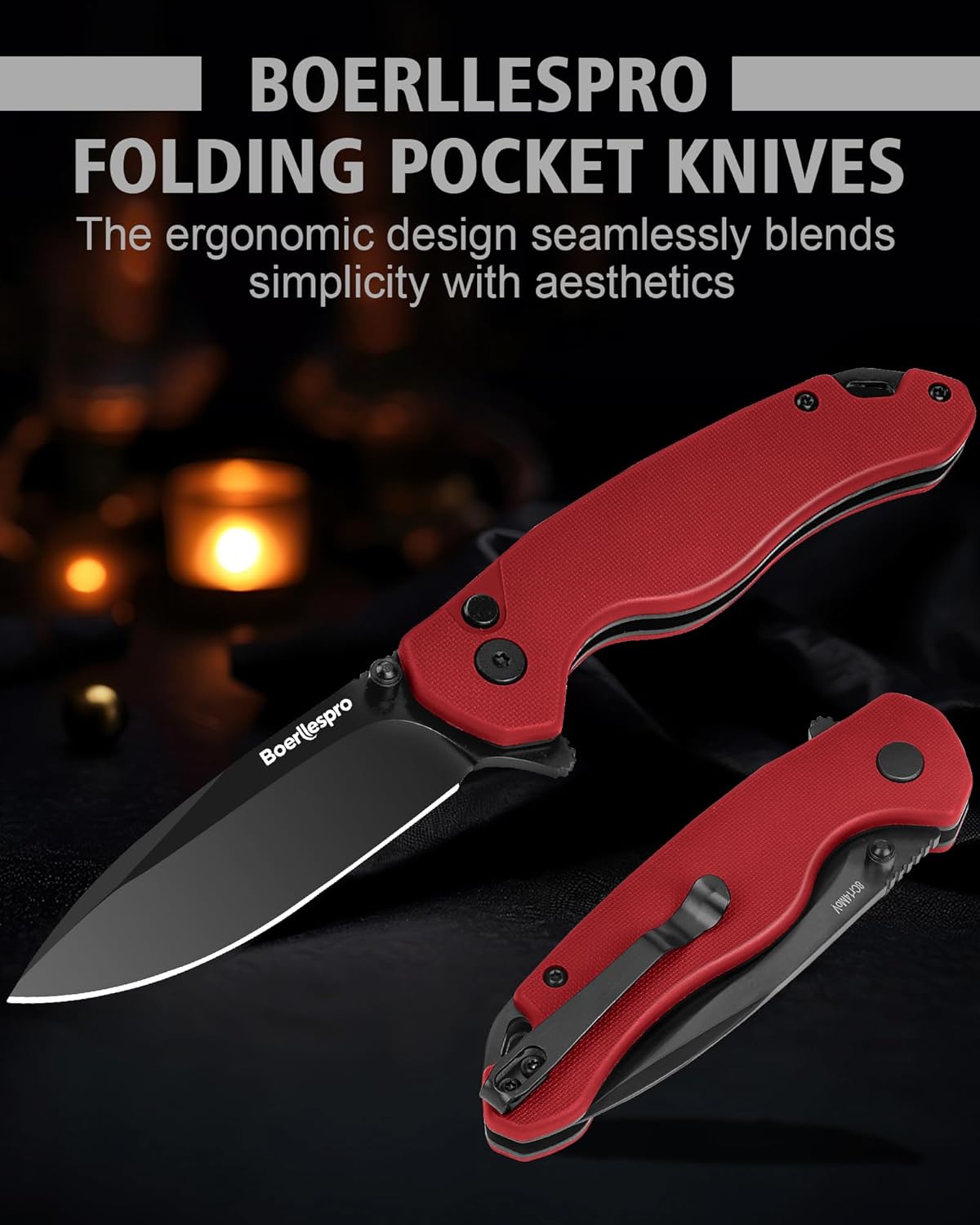 Pocket Knife – 2.99" 8Cr14MoV Steel Blade, G10 Handle | EDC Folding Knife with Pocket Clip, for Men & Women | Sharp for Camping, Fishing, Hunting, Tactical Use & Survival Hiking -Red
