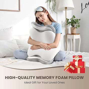 JINXIA Cervical Memory Foam Pillow, Ergonomic Pillow for Neck and Shoulder Pain Relief, Orthopedic Neck Support Pillow for Side/Supine/Prone Sleepers with Removable Cover, Light White and Gray