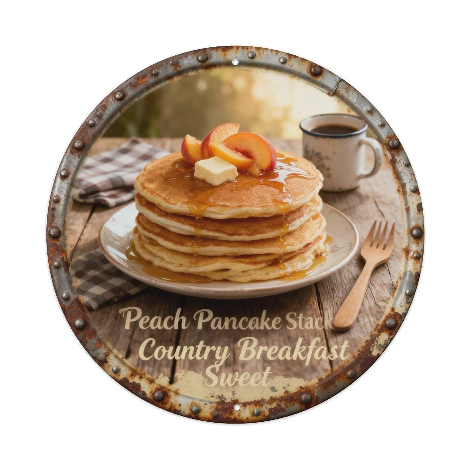 Peach Pancake Stack Metal Tin Sign Plaque