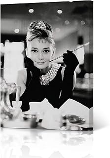 HB Art Design Audrey Hepburn Wall Art Breakfast at Tiffany's Black and White in Restarurant Canvas Wall Art Canvas Print Wall Decor Artwork Living Room Decor Bedroom Decor Made in The USA 12x8