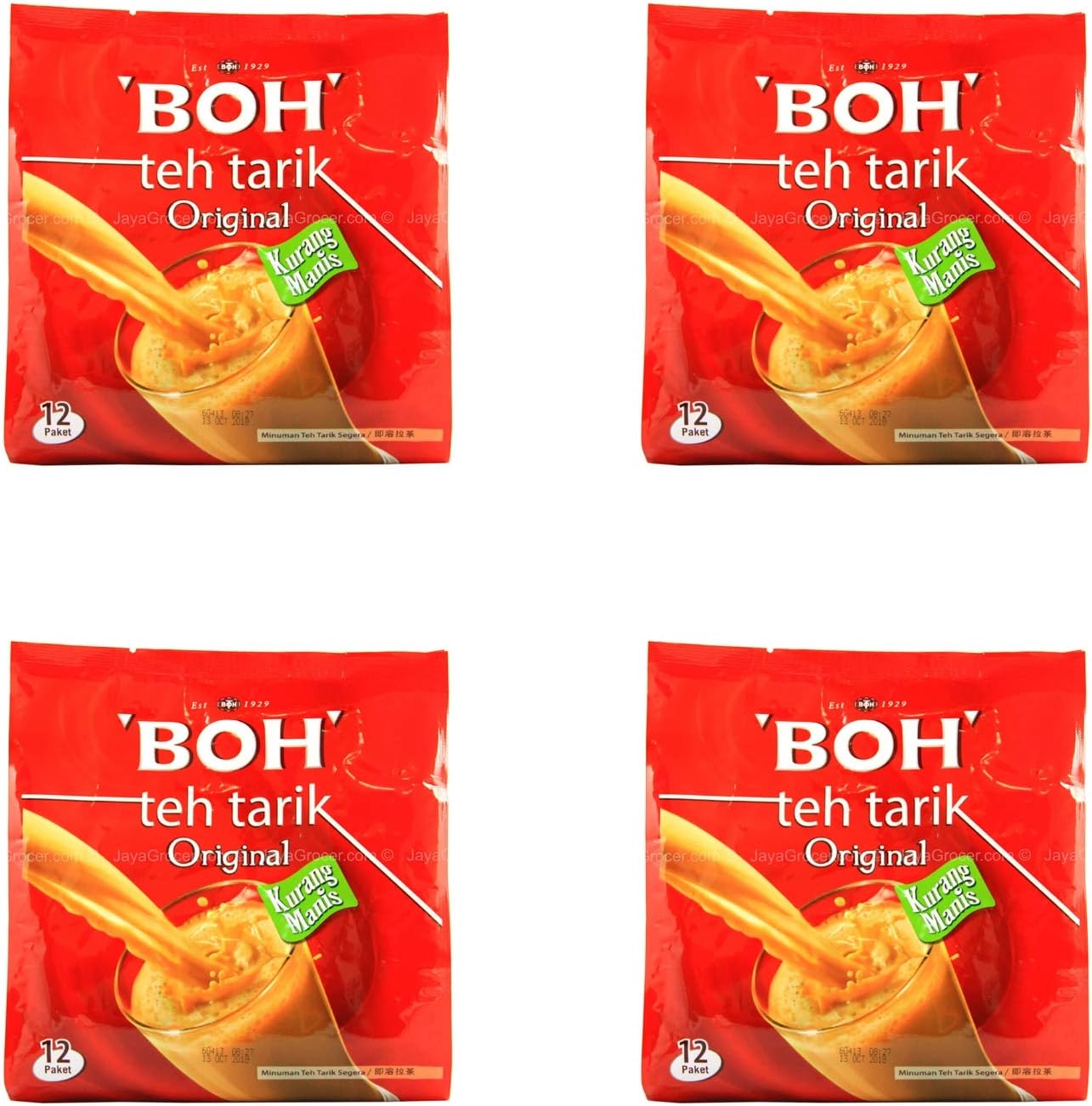 4 Pack BOH Instant Teh Tarik Milk Tea Original Less Sweet Imported from Malaysia Ametsus (4 x 12 Sachets)