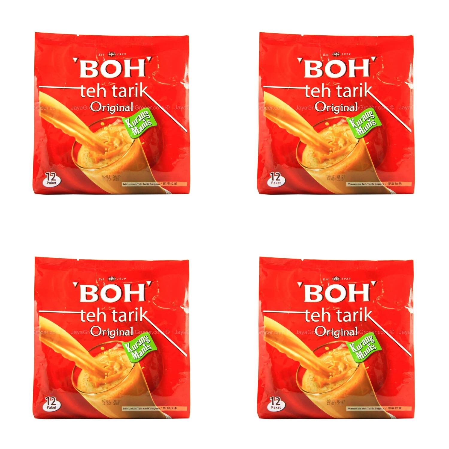 4 Pack BOH Teh Tarik Milk Tea Original Less Sweet Imported from Malaysia (4 x 12 Sachets)