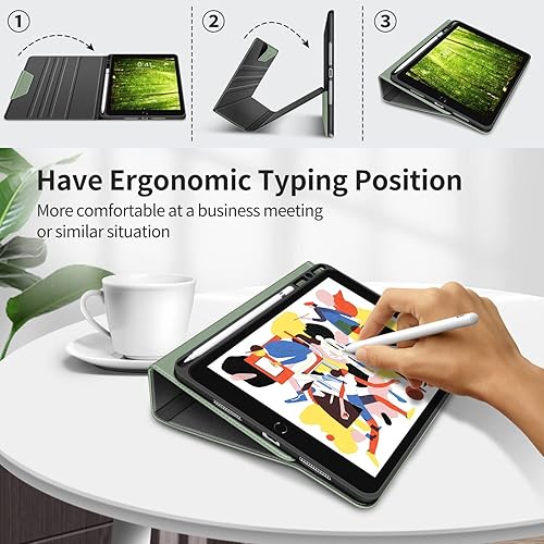 Miniatura 7 de H HOLIMET Funda para iPad de 9 generación de 10.2 pulgadas 2021 iPad de 8 7 generación 20202019 con soporte para lápices, piel vegana, apagado