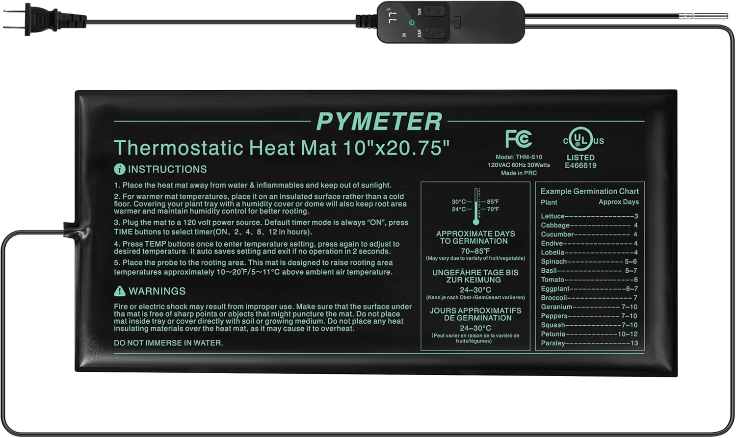 Seedling Heat Mat 10”x20.75” with PID Thermostat & Timer, Hydroponic Heating Pad for Seed Starting, Plant Germination, Indoor Gardening & Greenhouse