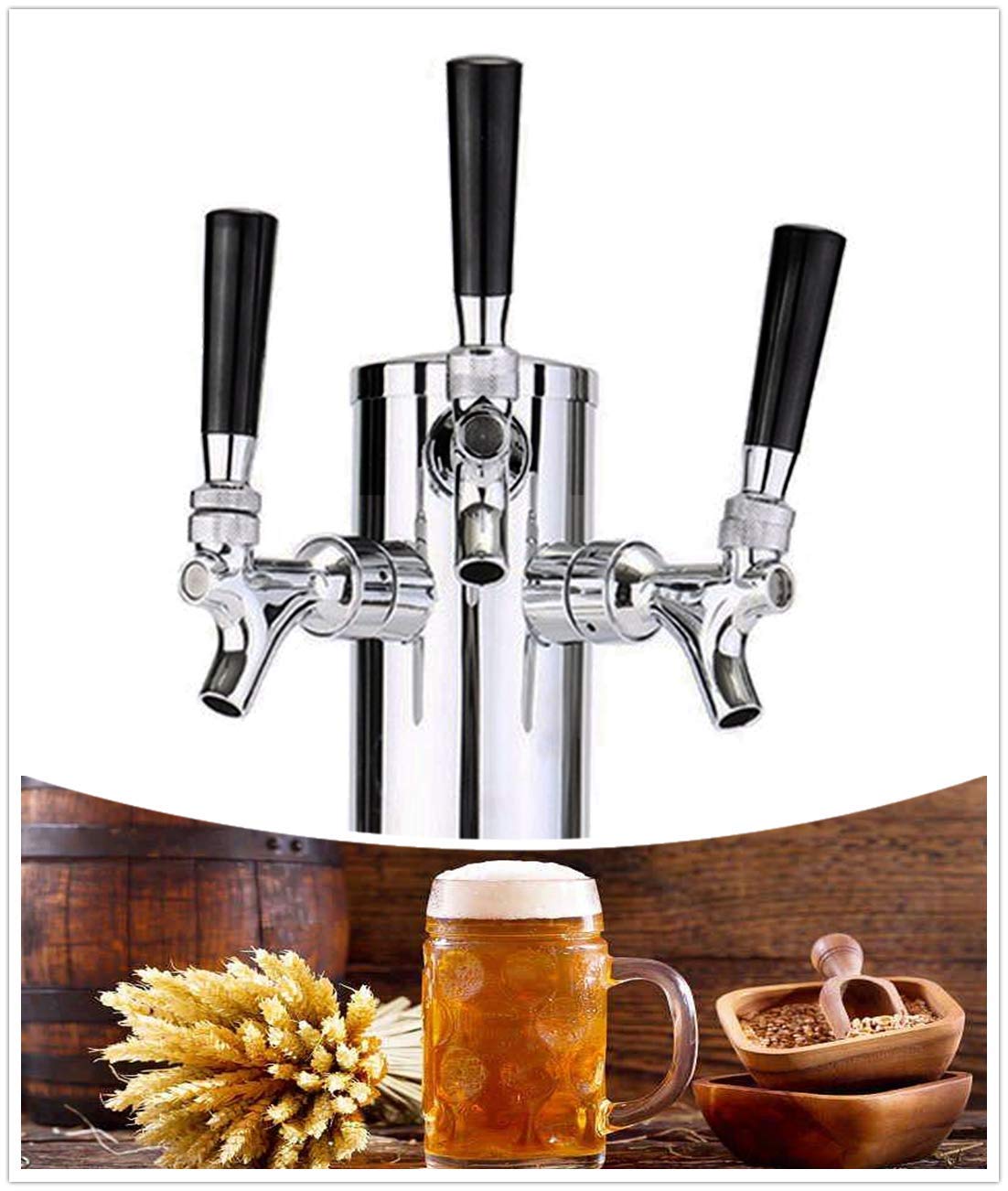 Juego de dispensador de cerveza con 3 grifos y toalla de limpieza, triple grifo de torre, manguera, cepillo de grifo de cerveza, llave de barril de 3 pulgadas