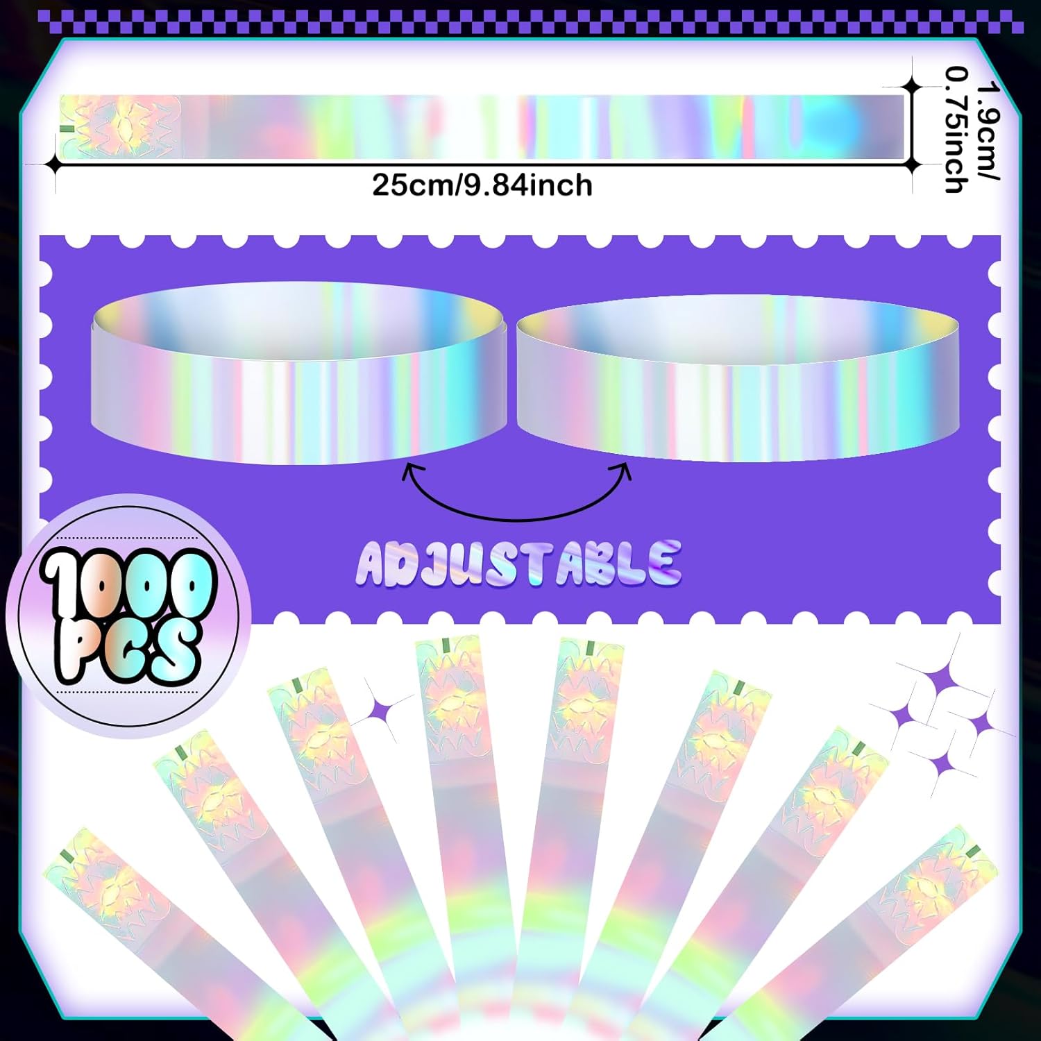 Ctosree Holographic Plastic Wristbands Paper Wrist Bands Waterproof Neon Wristbands for Water Parks Concerts Festivals Party Conferences Security Admission - Image 3