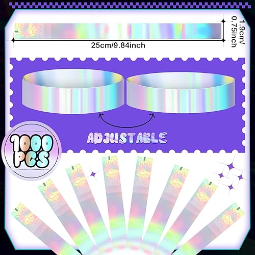 Vista 3 de Ctosree Pulseras de plástico holográficas de papel, pulseras de neón impermeables para parques acuáticos, conciertos, festivales, fiestas