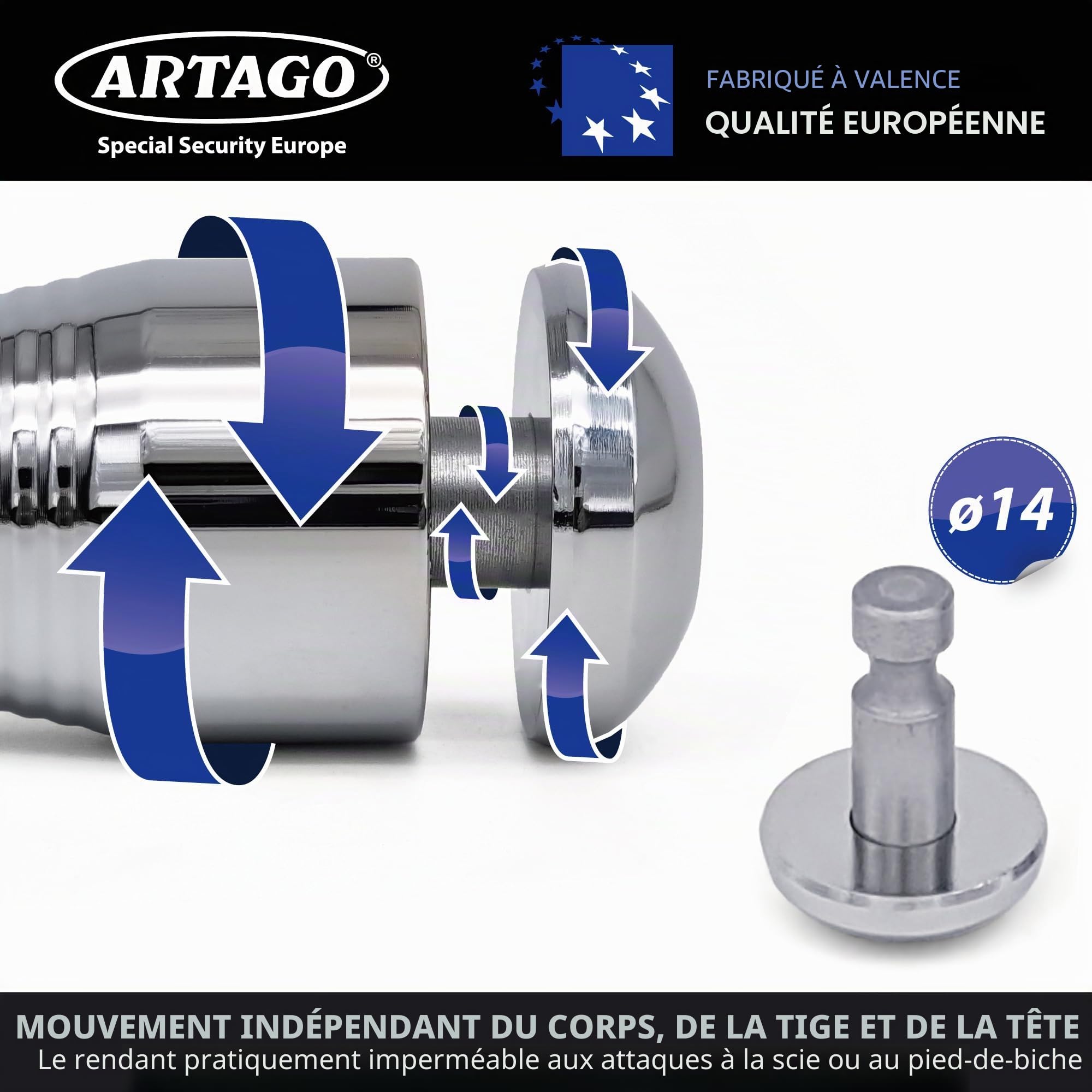 Artago 562-I Bloque Disque Moto Haut de Gamme + Support de Transport Inclus, Verrouillage à 4 Billes en Acier, Chromé, Serrure de Protection Haute Sécurité, Antivol Bloc Frein Roue pour Scooter, Moto